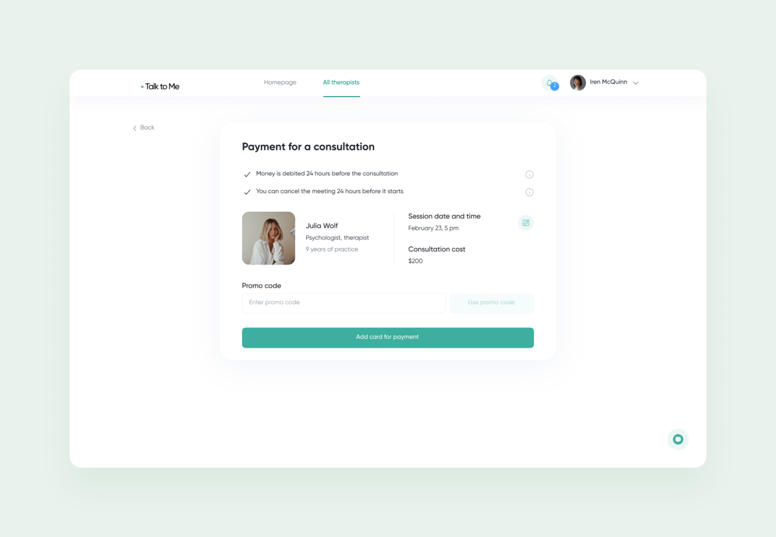healthcare app interface