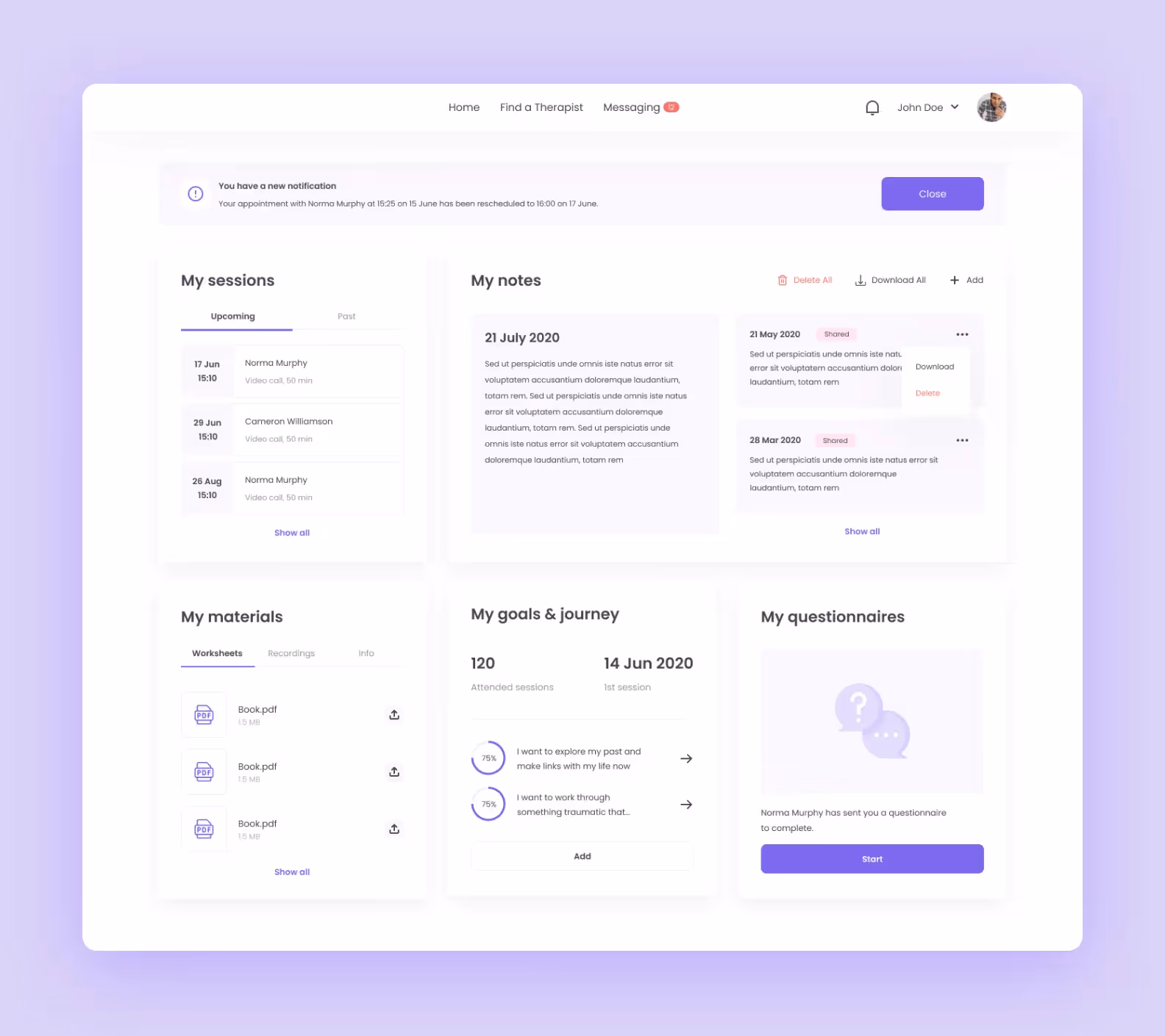 Интерфейс приложения для психотерапии