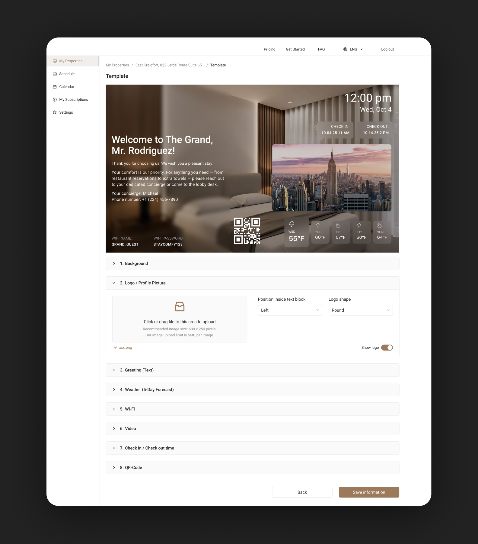 Дизайн страницы с опциями кастомизации лаунчера в приложении Hello Guest Screen от Purrweb