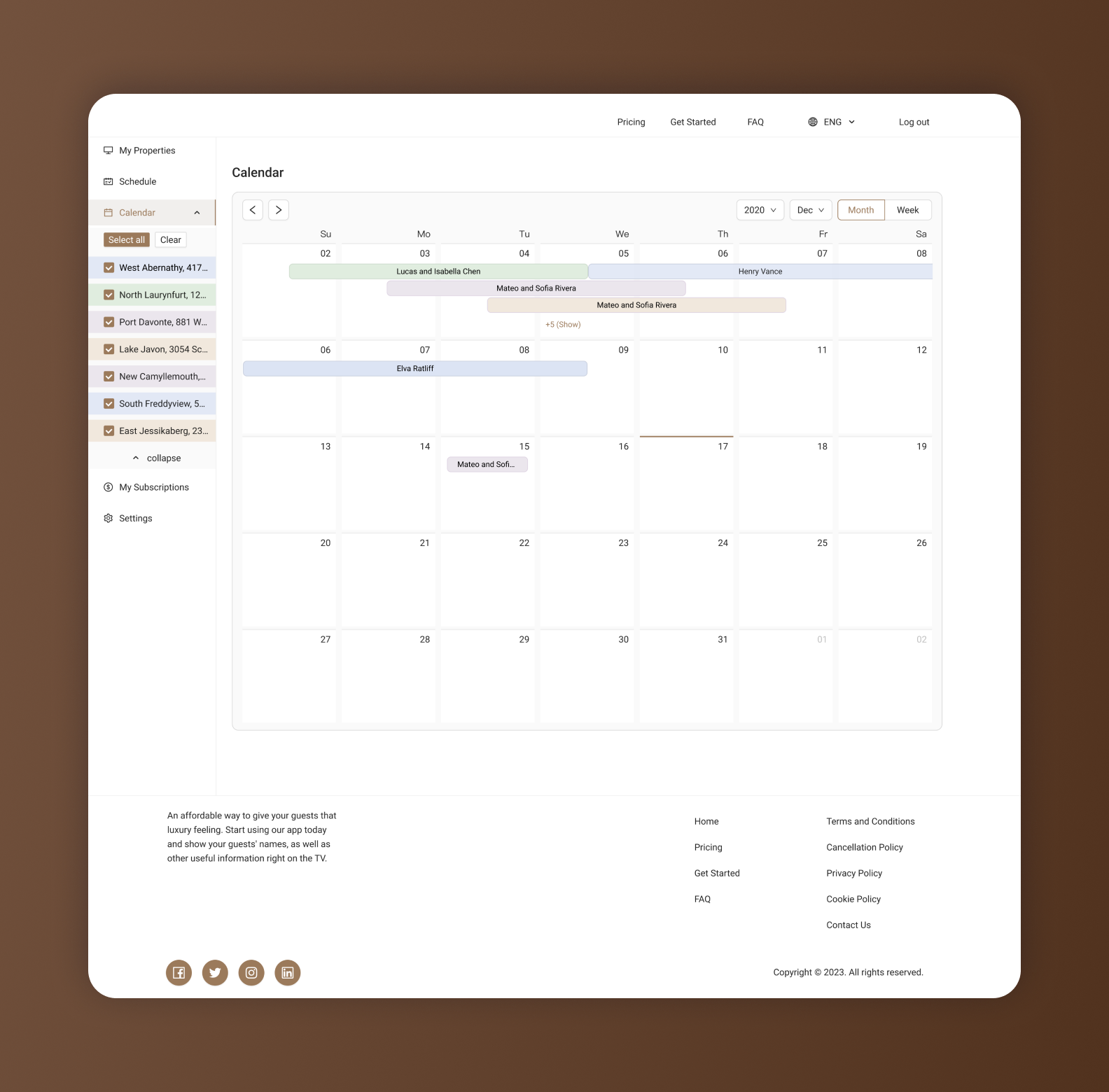 Дизайн календаря бронирований в приложении Hello Guest Screen от Purrweb