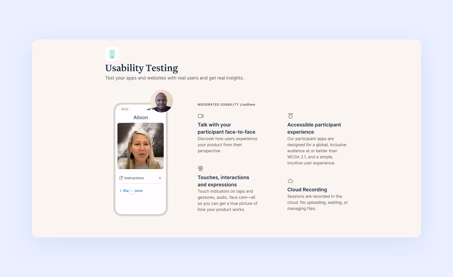 page of lookback.com showcasing the usability testing feature