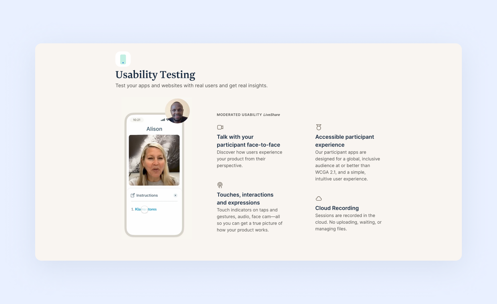page of lookback.com showcasing the usability testing feature
