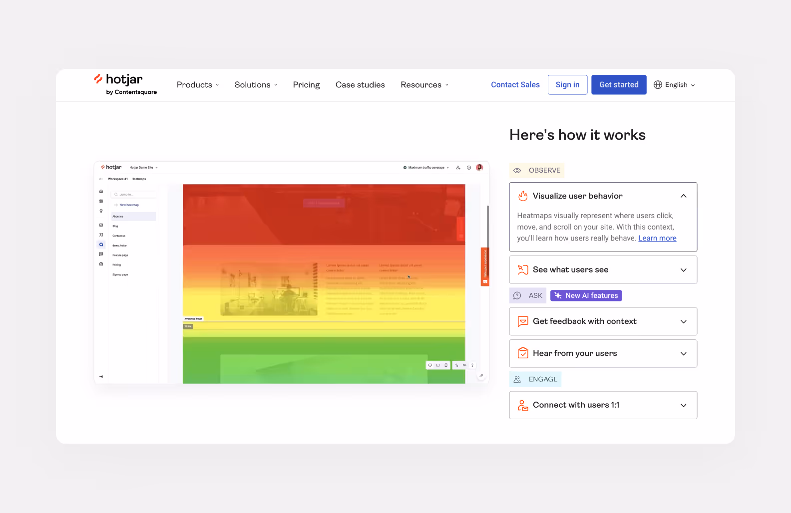 page of hotjar.com describing how heatmaps work