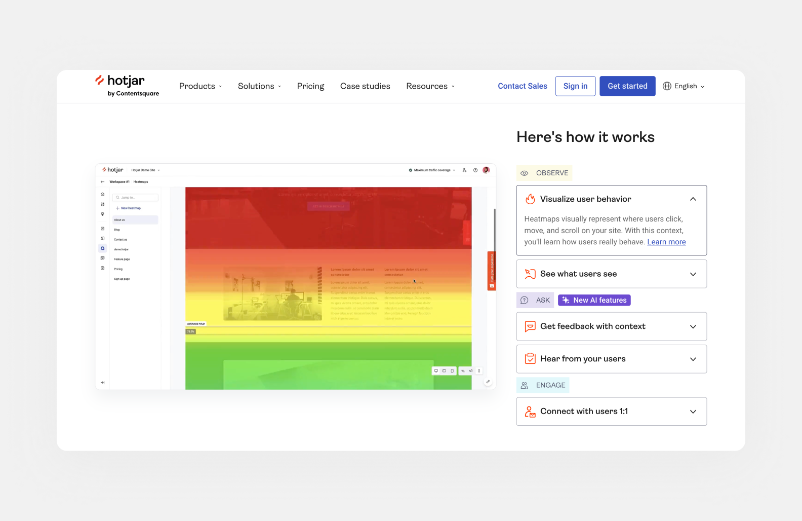 page of hotjar.com describing how heatmaps work
