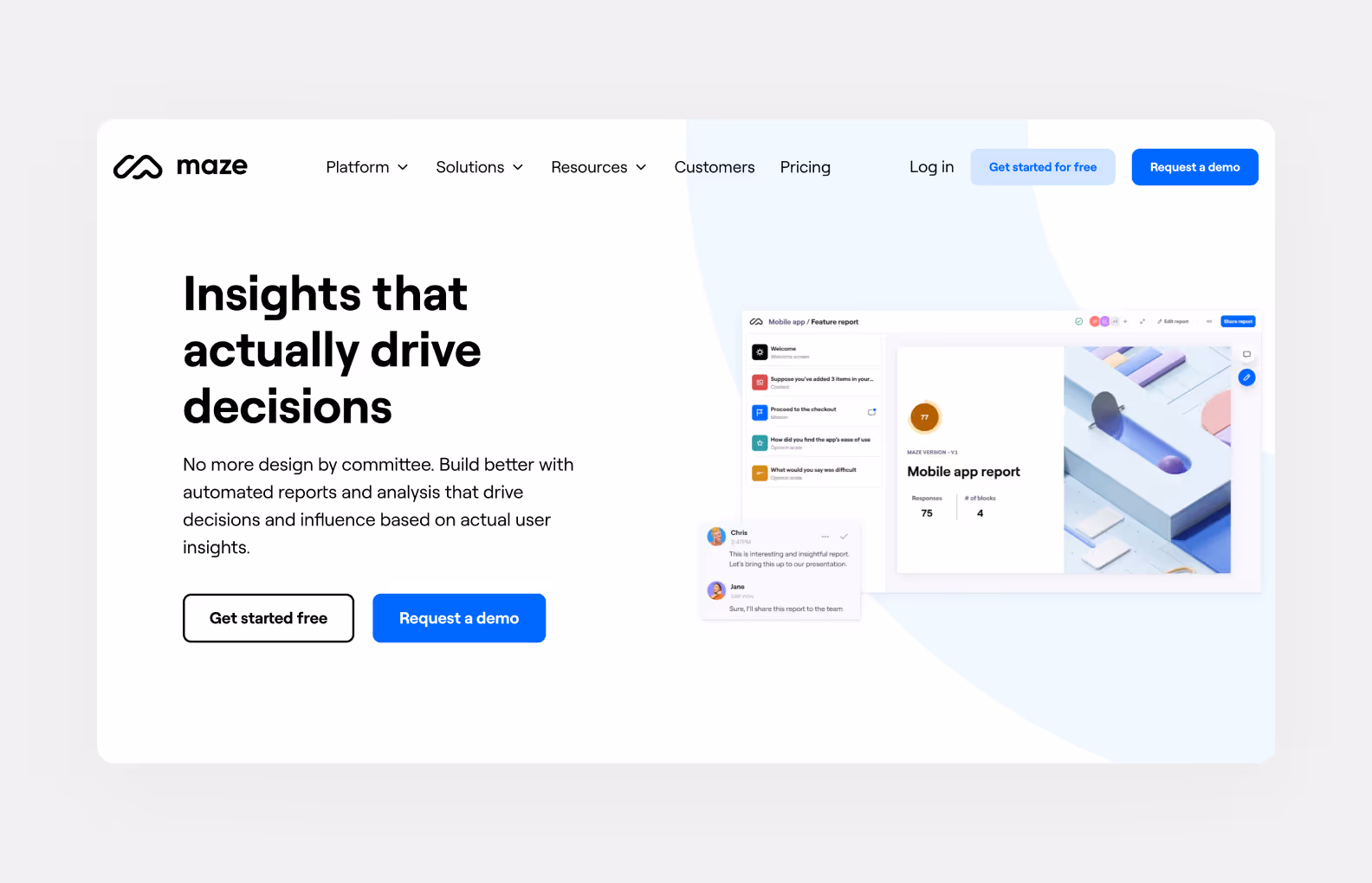page of maze.co describing the tool’s features that simplify product discovery