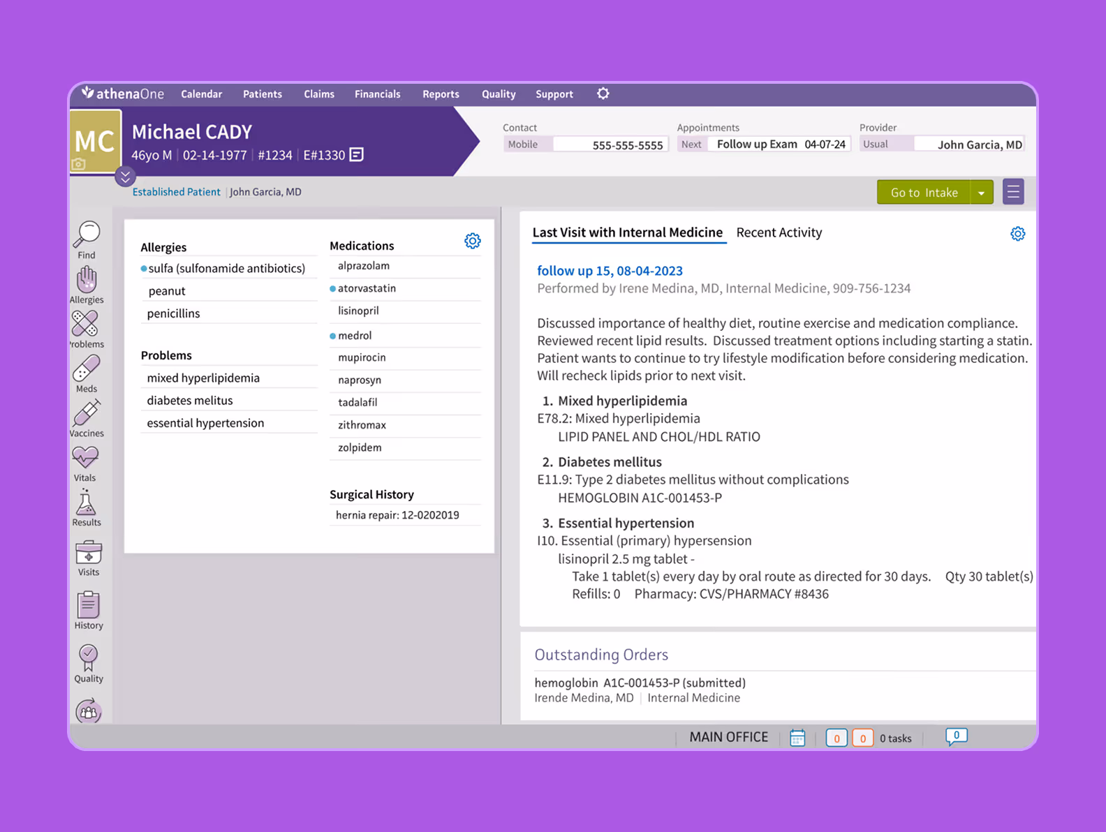 Экран с карточкой пациента