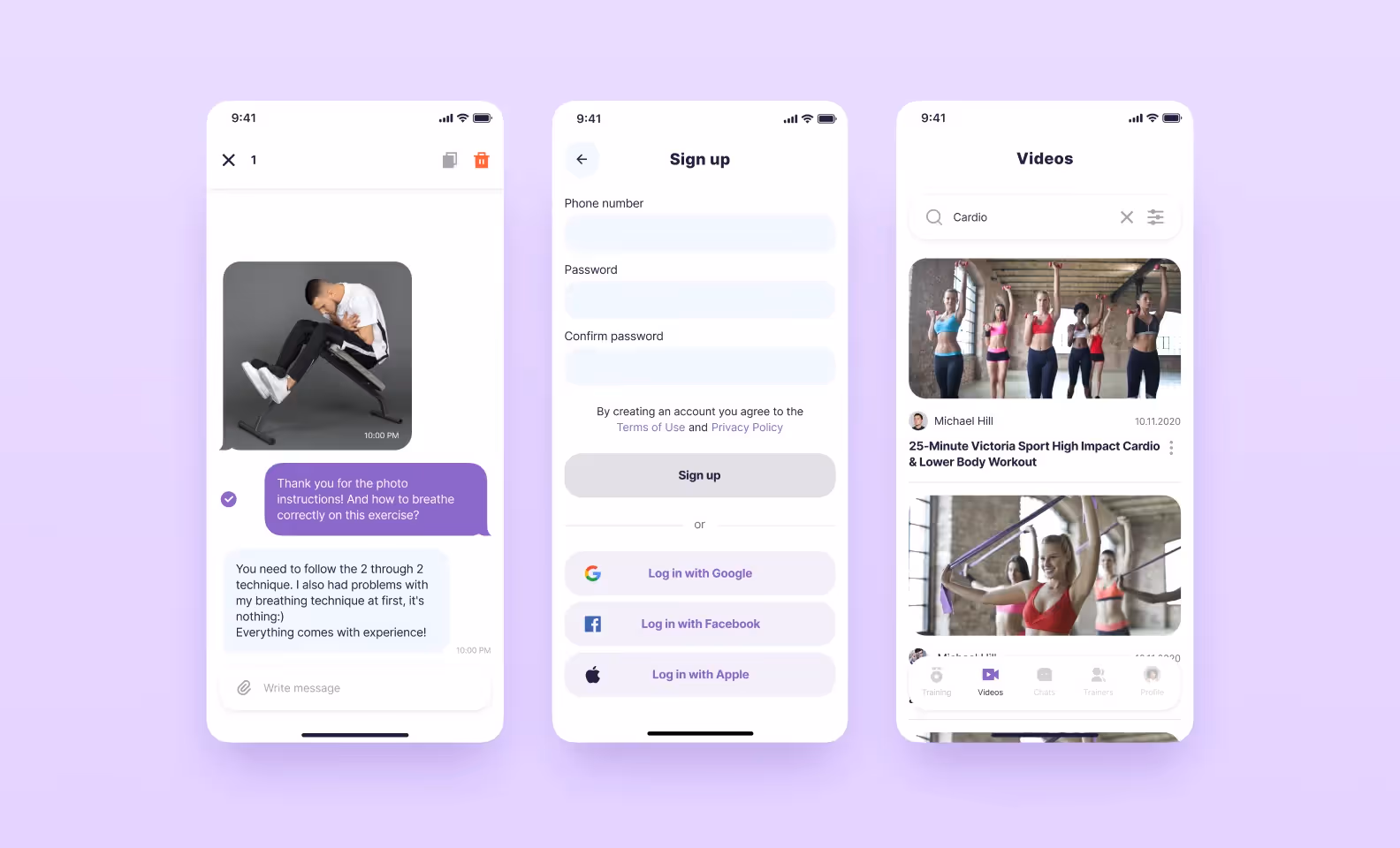 интерфейс мобильного приложения для спорта