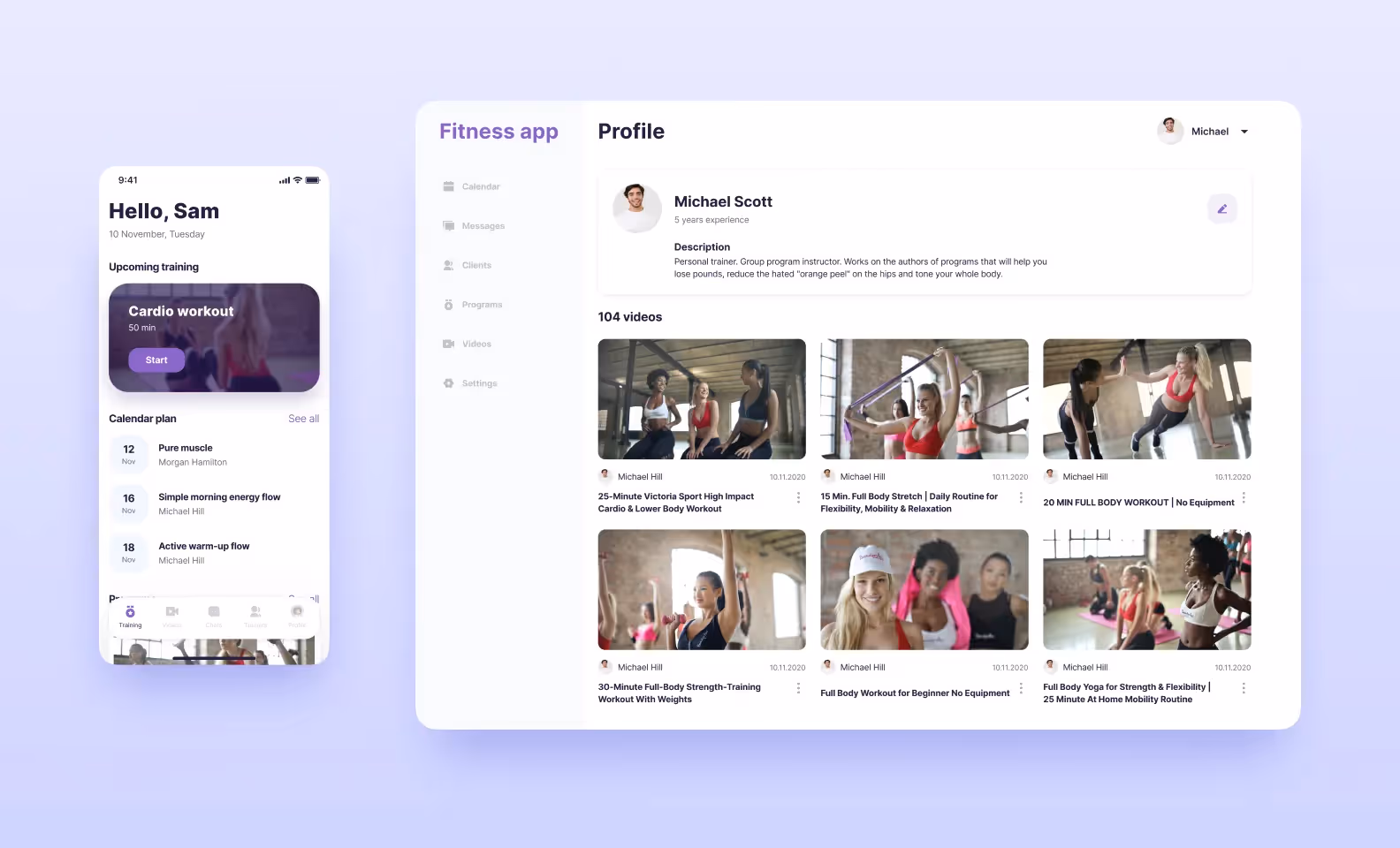 FitnessApp mobile and web interface