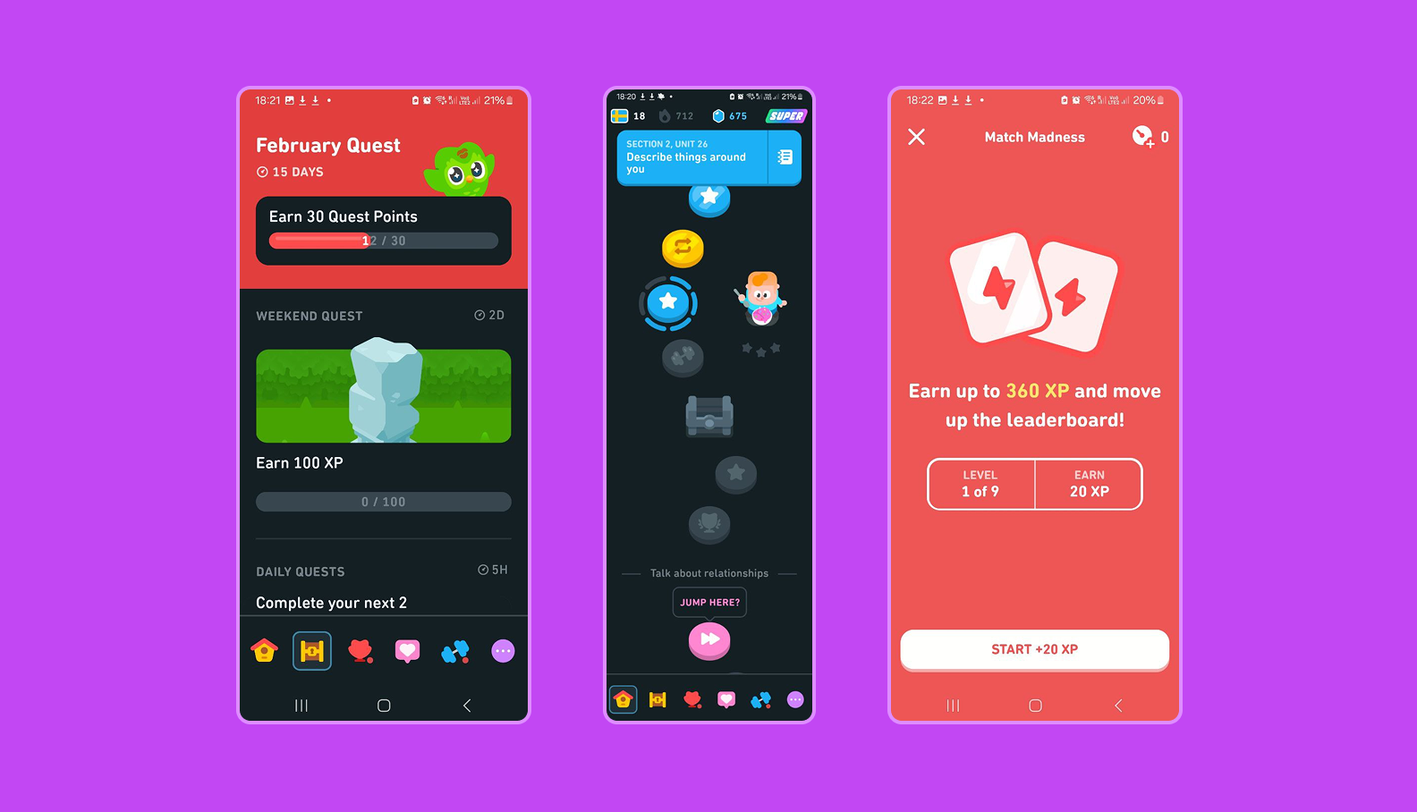 Screenshots from Duolingo
