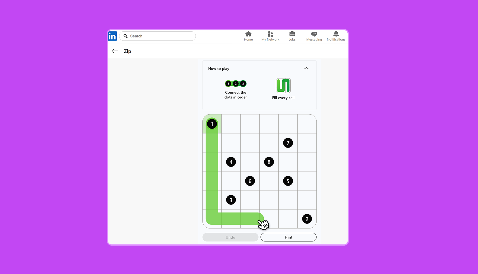 The Zip puzzle on LinkedIn