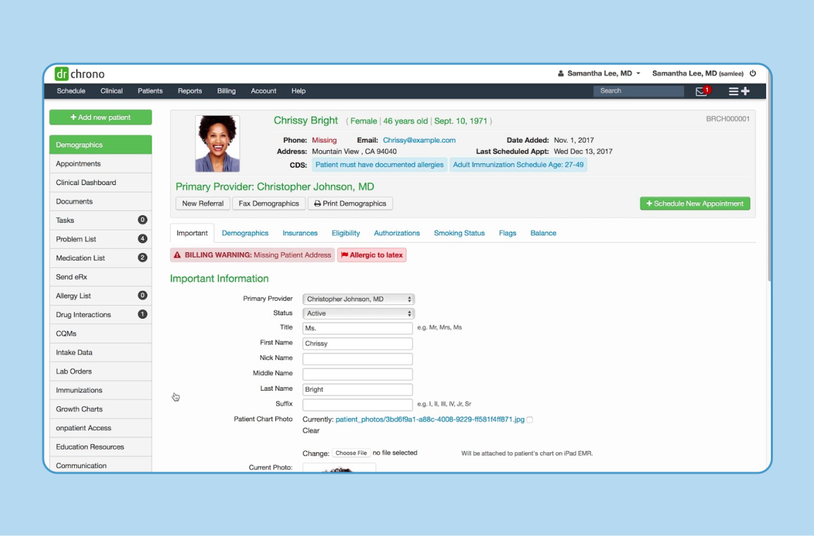 Скриншот интерфейса DrChrono