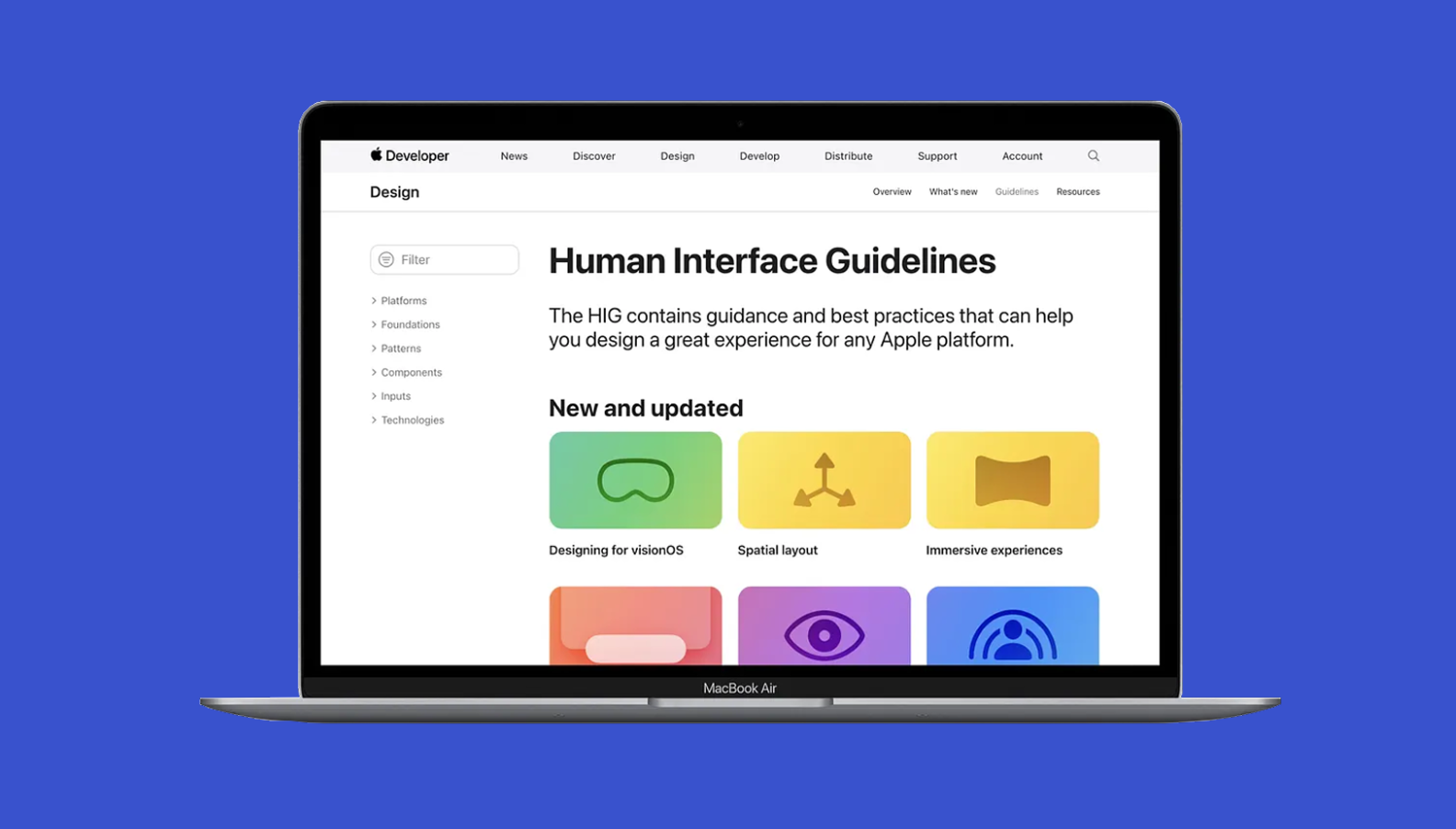 Интерфейс страницы Apple Human Interface Guidelines для разработки мобильных приложений под iOS