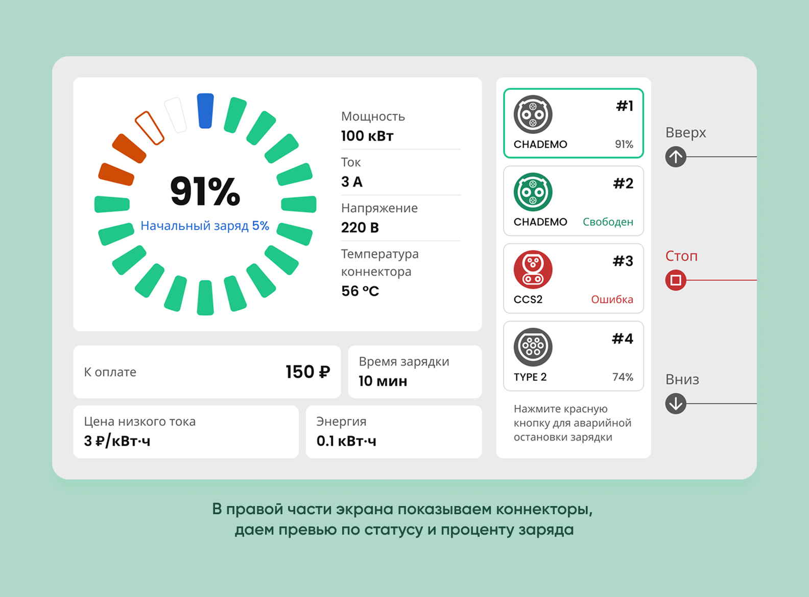 интерфейс приложения для электрокара