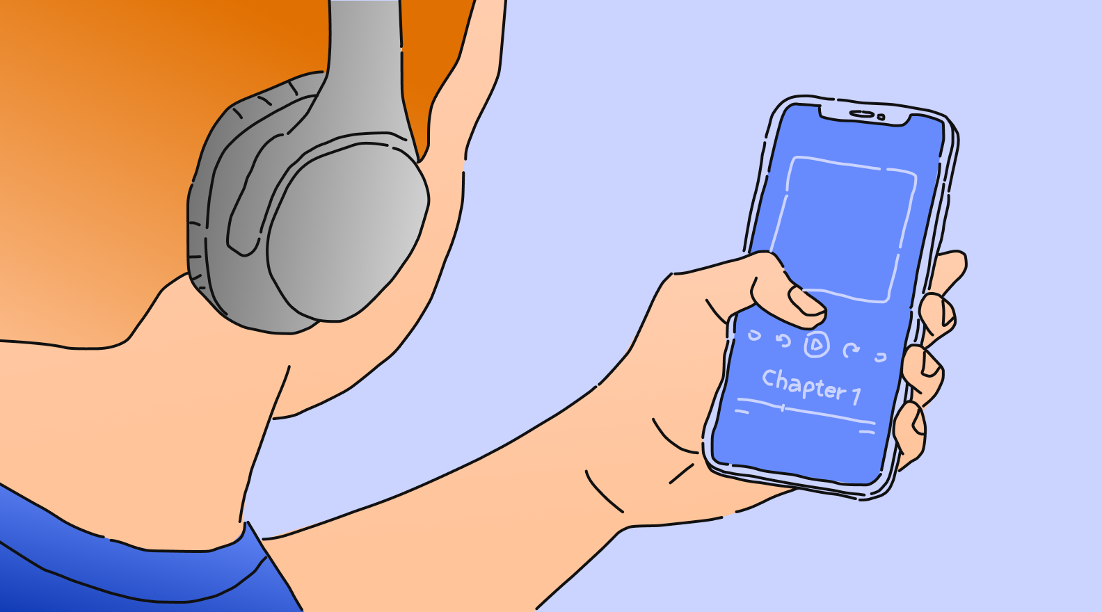 a person listening to a audiobook on a smartphone
