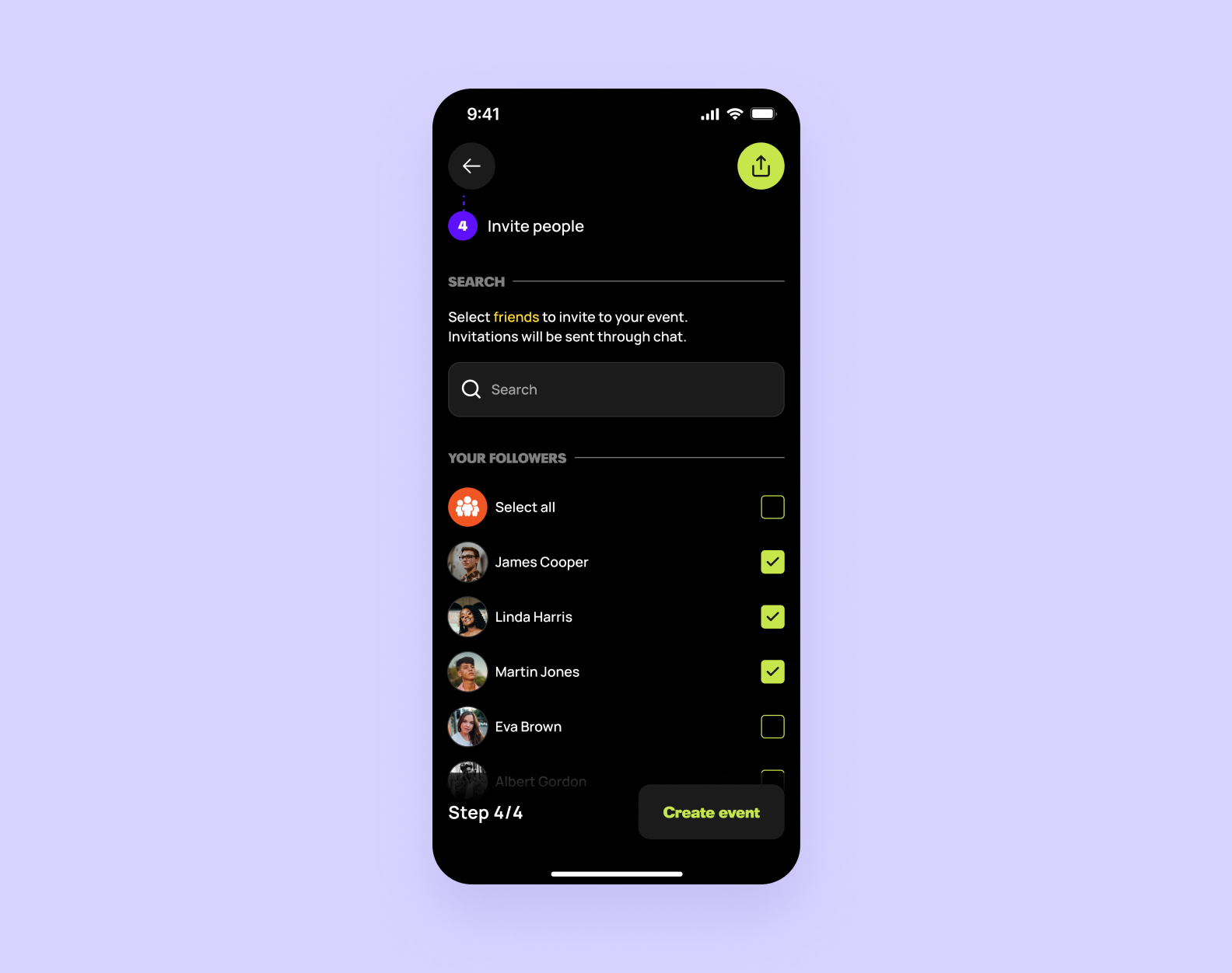 You can select all friends or only some from the list