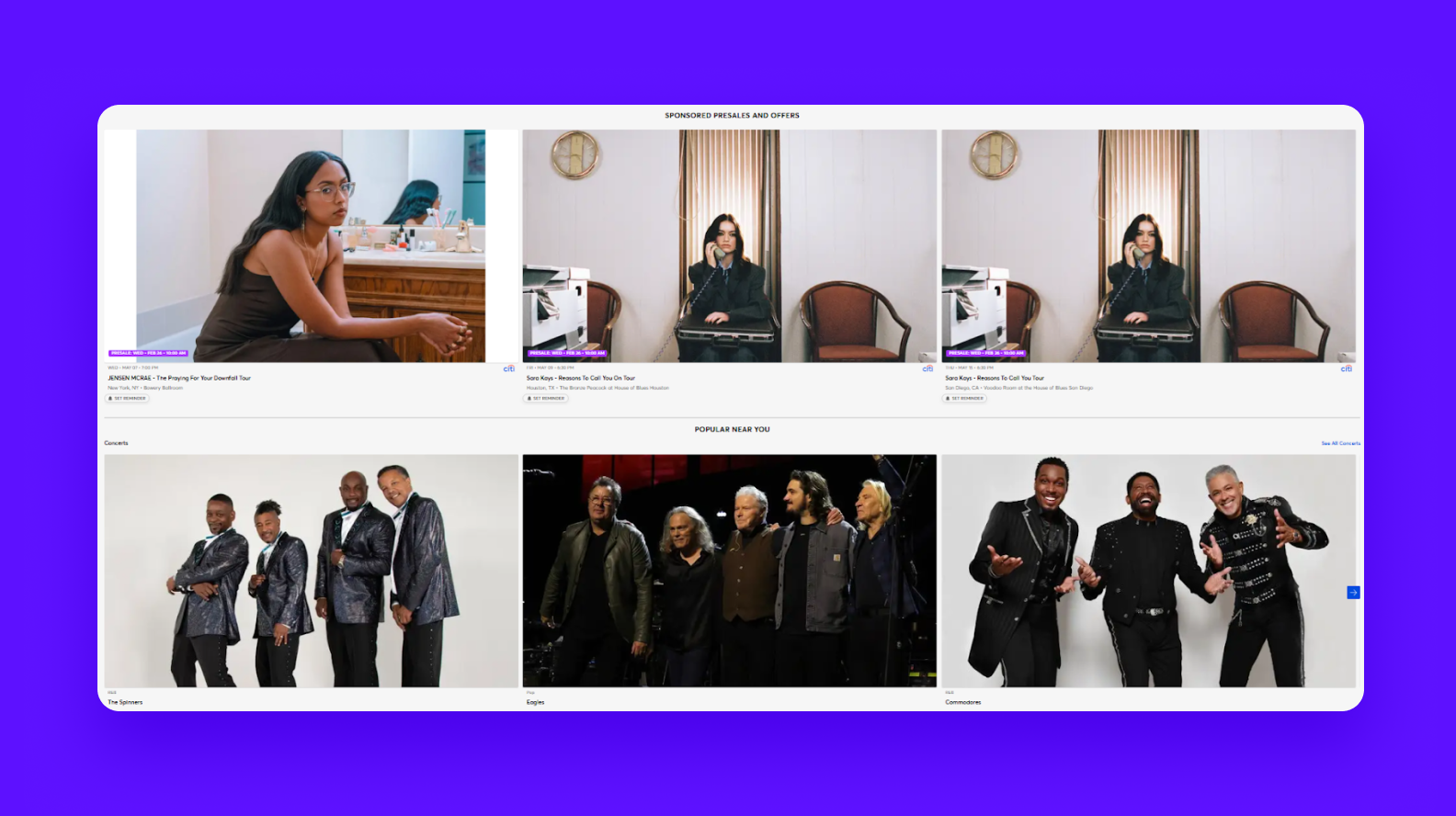 For example, here's what TicketMaster's website looks like. The client wanted Buzz to stand out from its competitors.