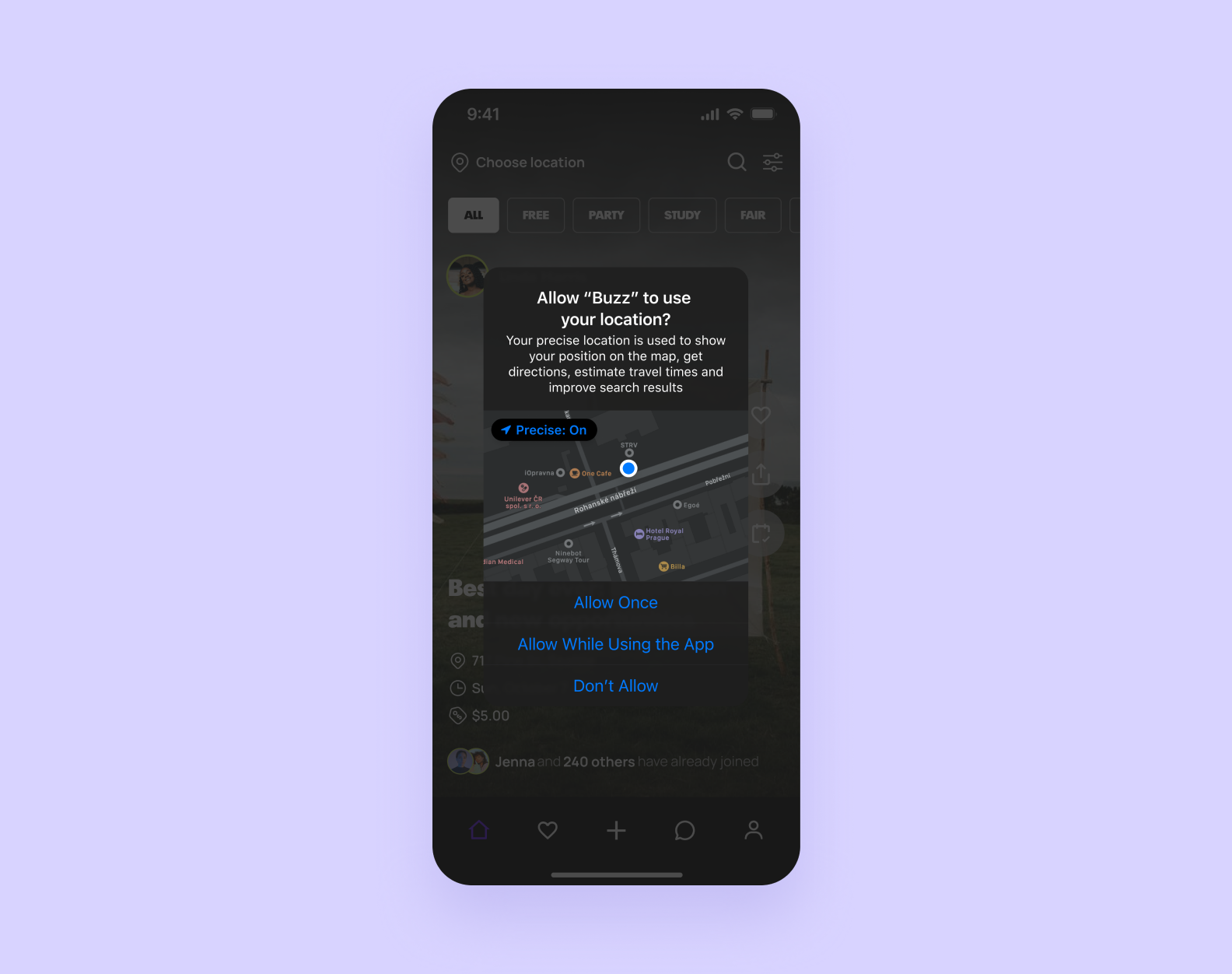 Permission request to use the user’s location