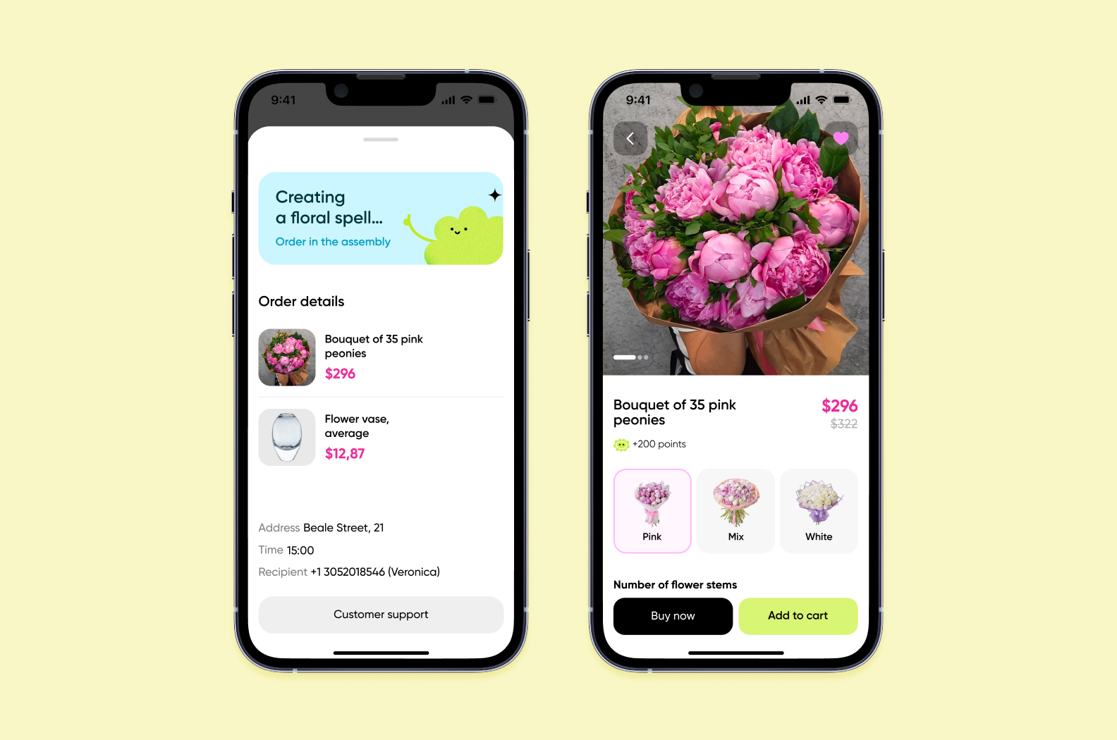 Screens demonstrating how the "Share magic today" metaphor shaped the interface's visual and textual language