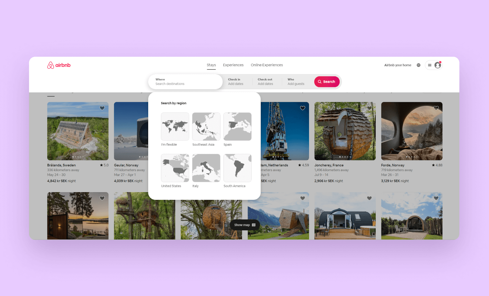 Выбор региона в Airbnb