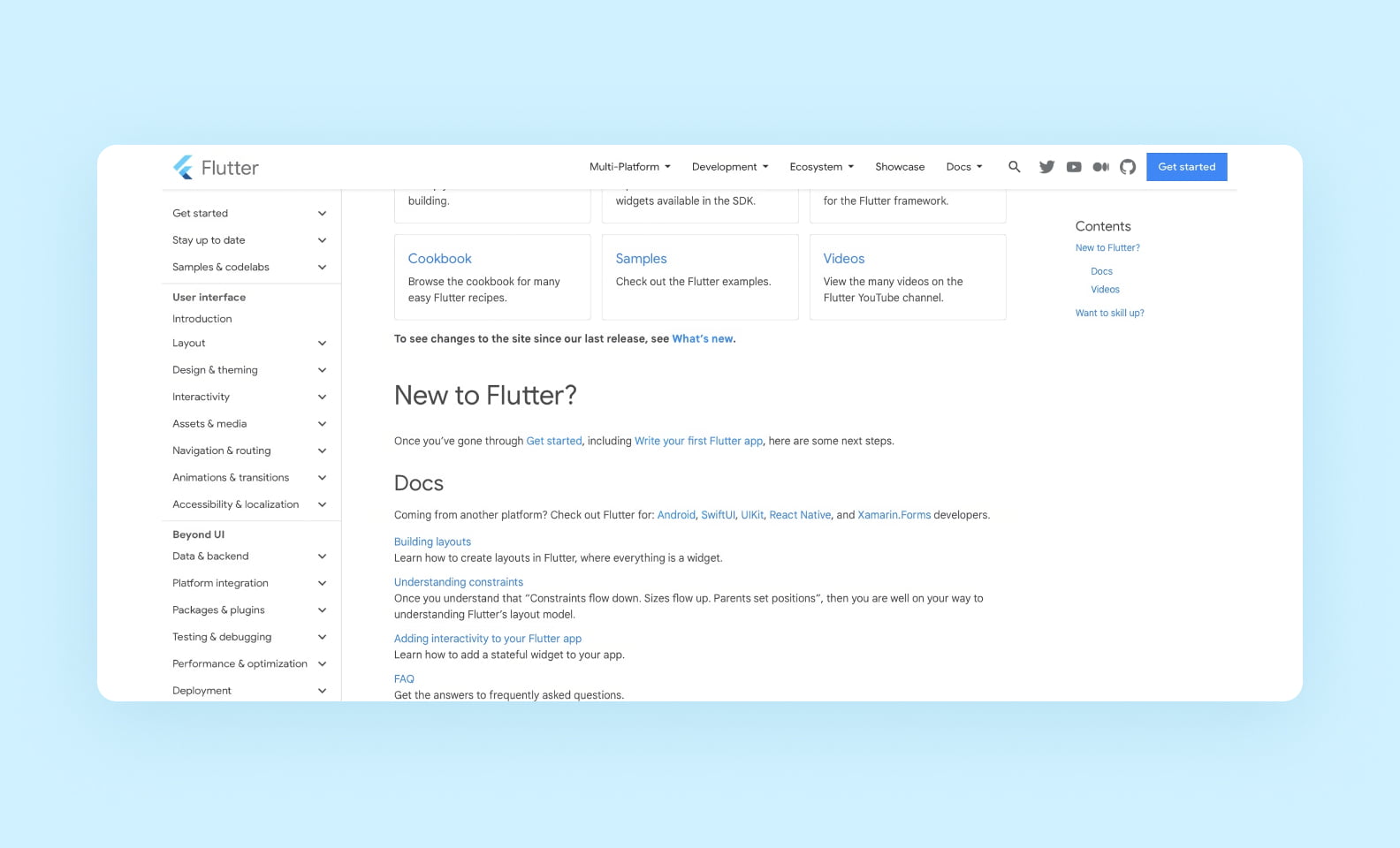 Скриншот документации по Flutter