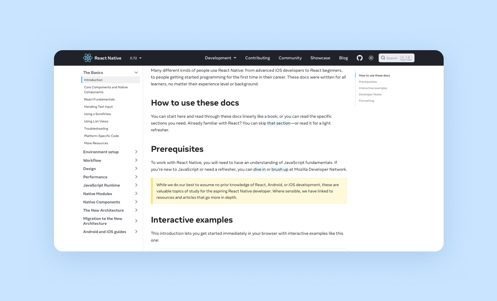 Снимок экрана документации React Native