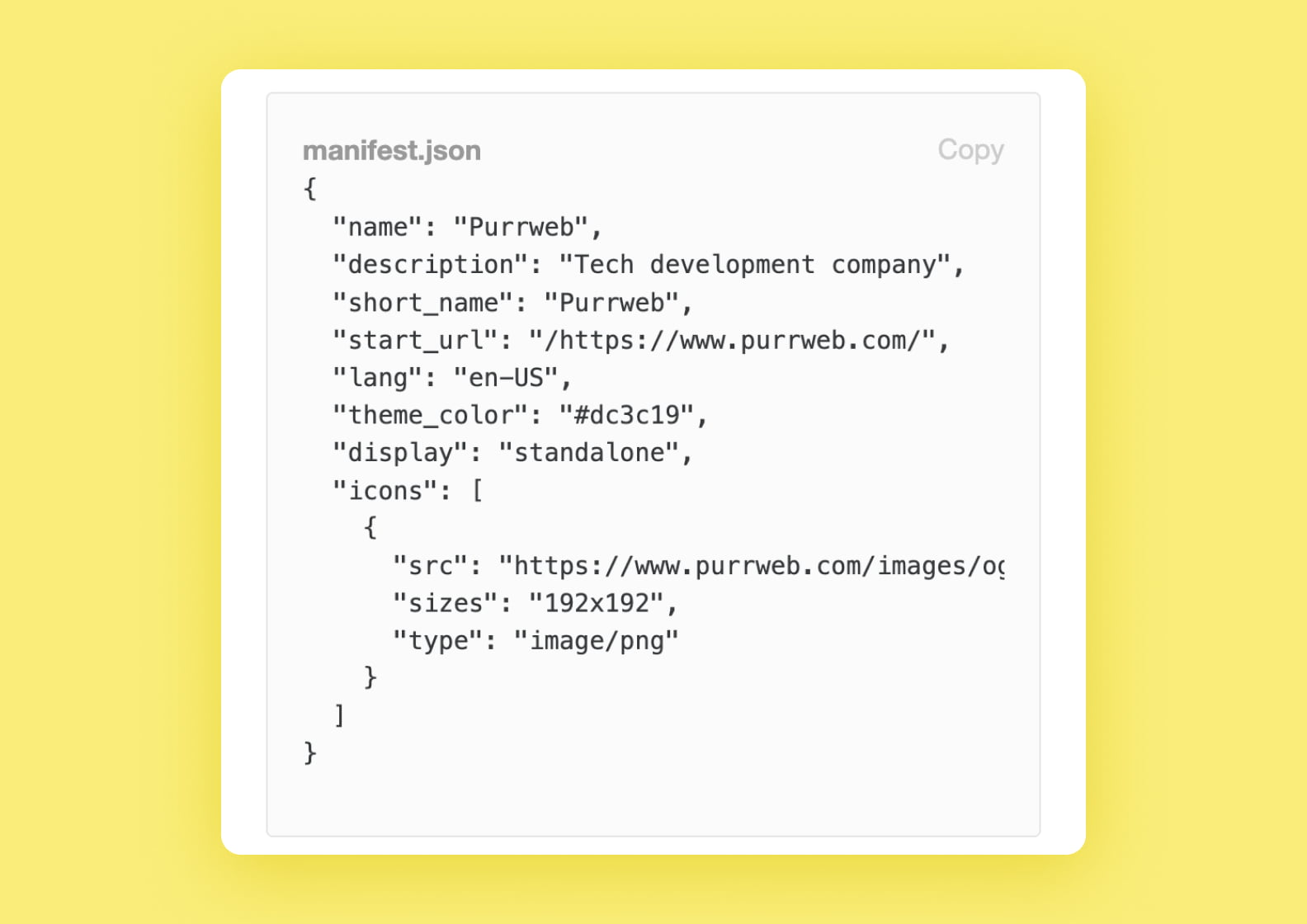 Пример манифеста для сайта purrweb.com
