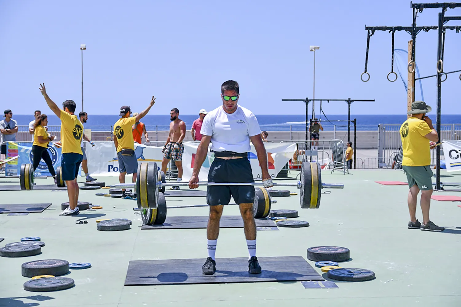 A man doing a deadlift, at Madeira Games CrossFit event.