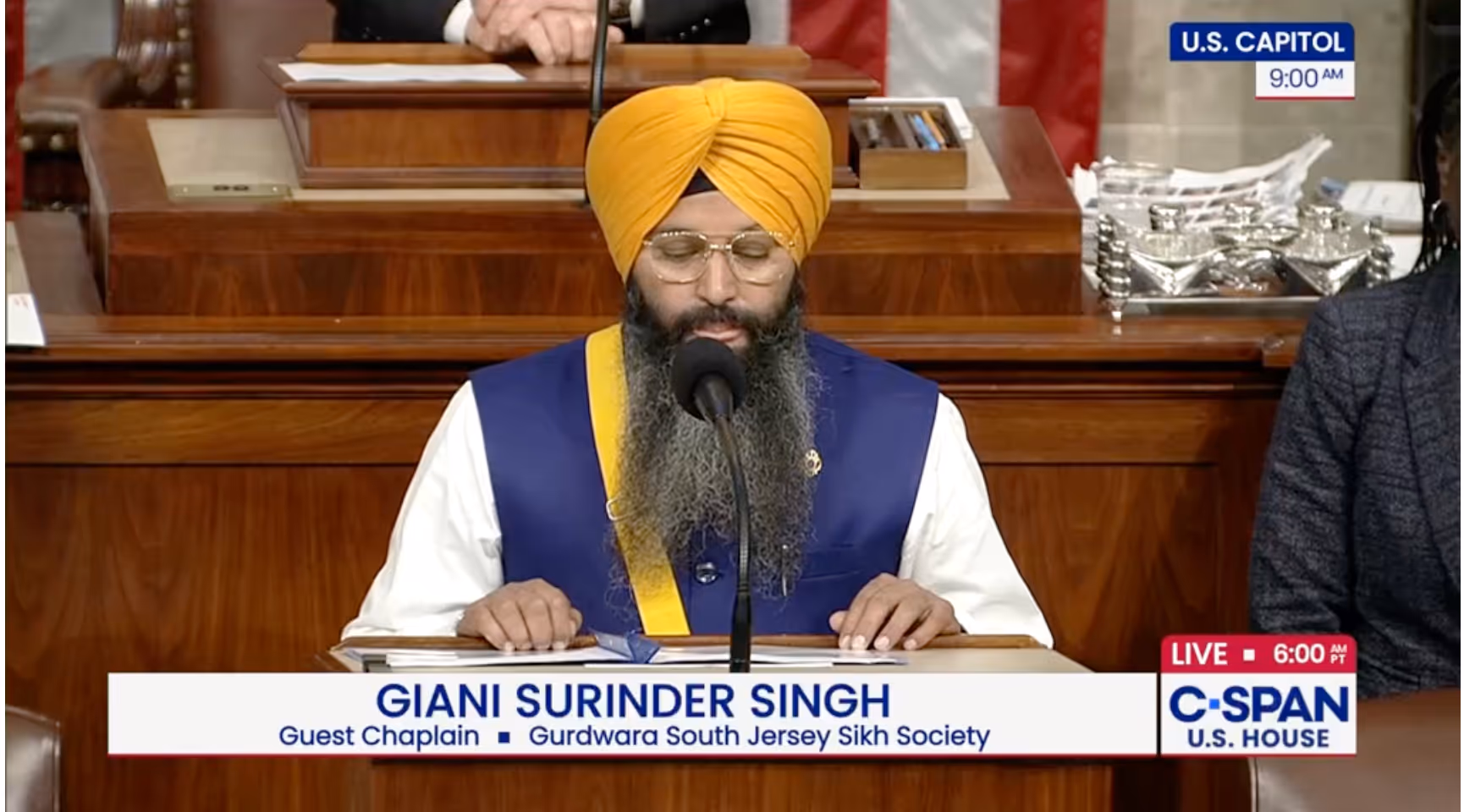 C-Span screen grab of Giani Surinder Singh speaking on the floor of the House of Representatives