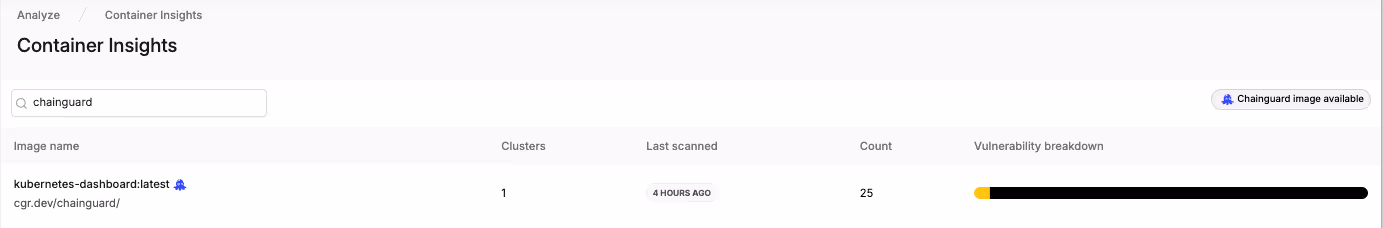 Search your asset inventory for Chainguard Images
