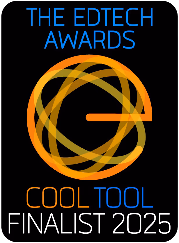 The EdTech Awards Cool Tool Finalist 2025 logo with an orange and yellow stylized letter G on a black background.