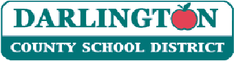 Darlington County School District logo with an apple replacing the letter O in Darlington.