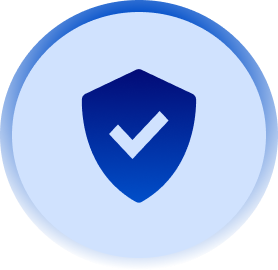 Blue shield icon with a white checkmark inside, symbolizing security or verification.