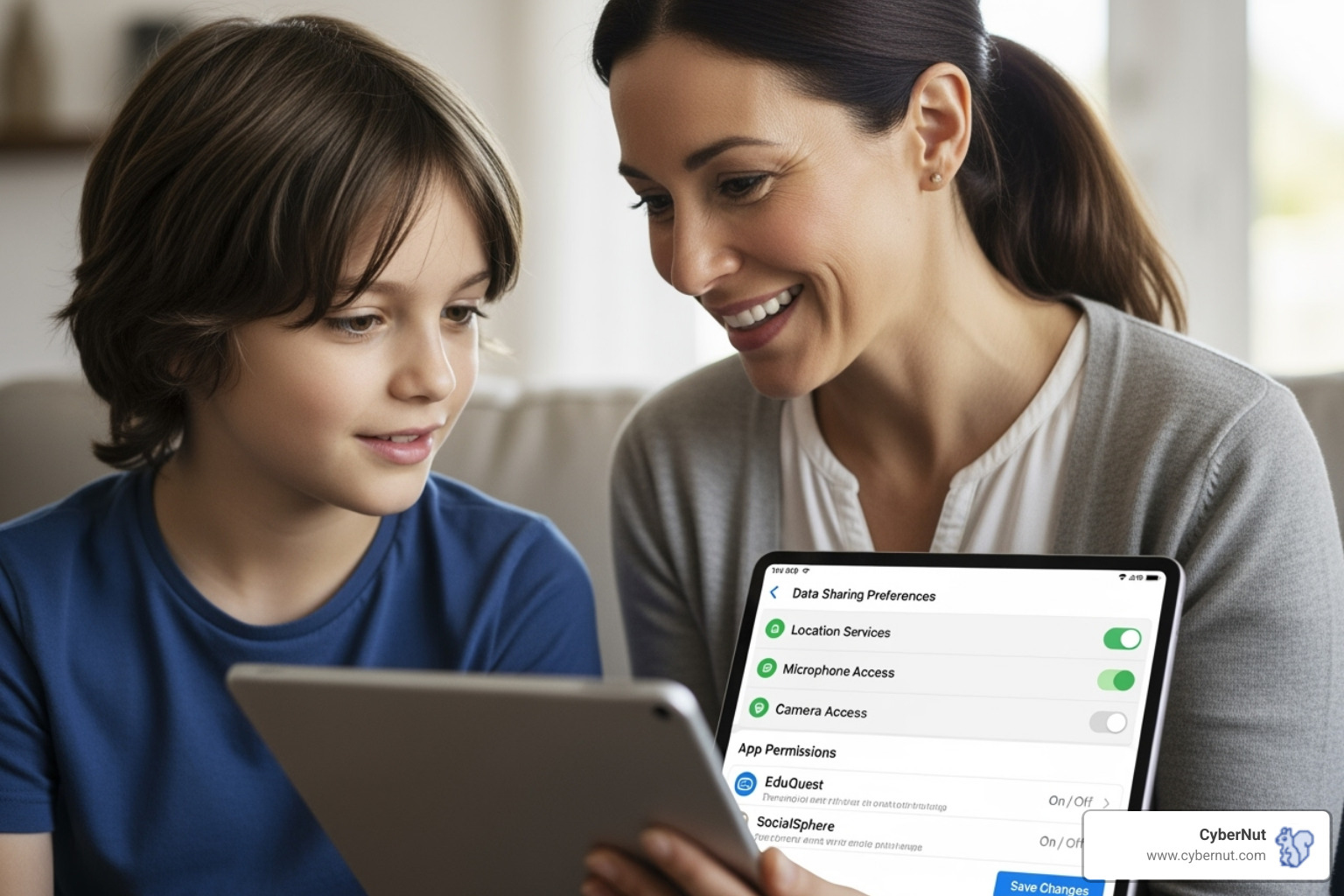 parent and student looking at a tablet screen displaying privacy settings - What to Know About the California Consumer Privacy Act (CCPA) for Schools