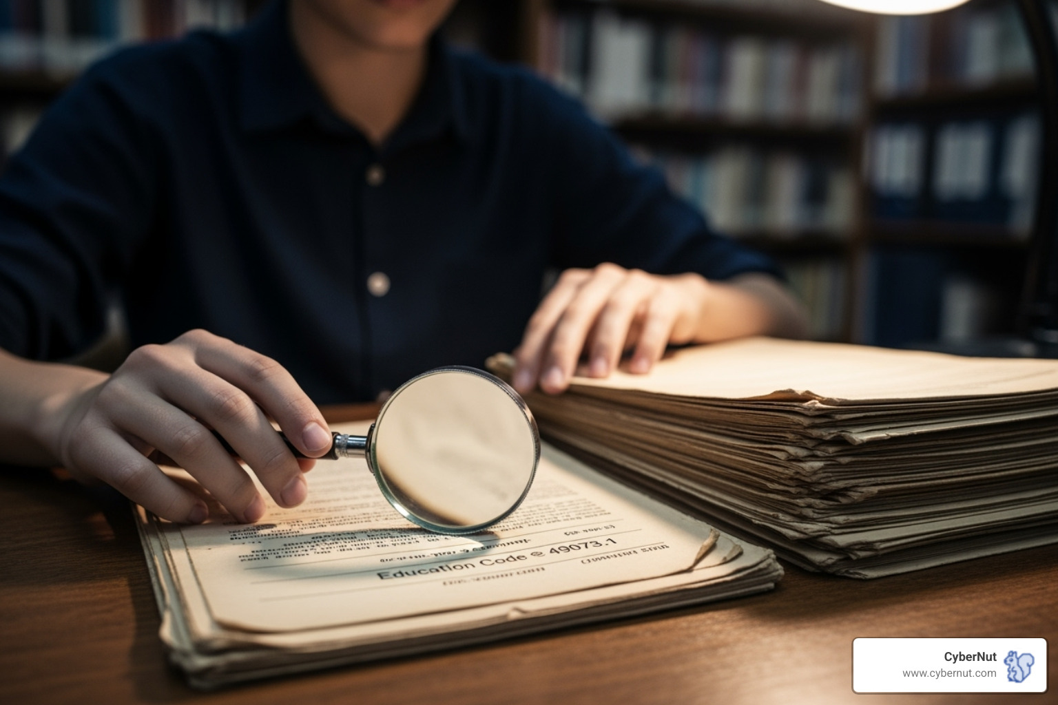 Signed contract with a magnifying glass over the signature line - All About Education Code § 49073.1: How California Regulates Student Records Sharing