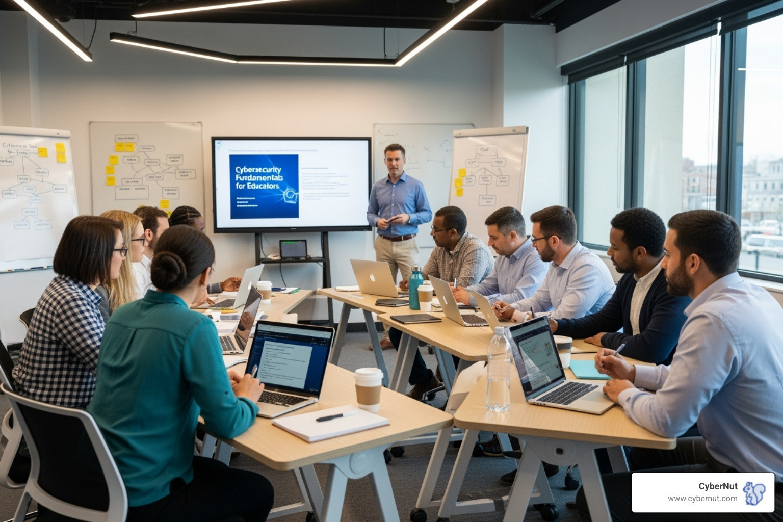 Image of a diverse group of teachers in a professional development session on cybersecurity - All About FERPA: The Federal Student Privacy Law That Still Matters in 2025