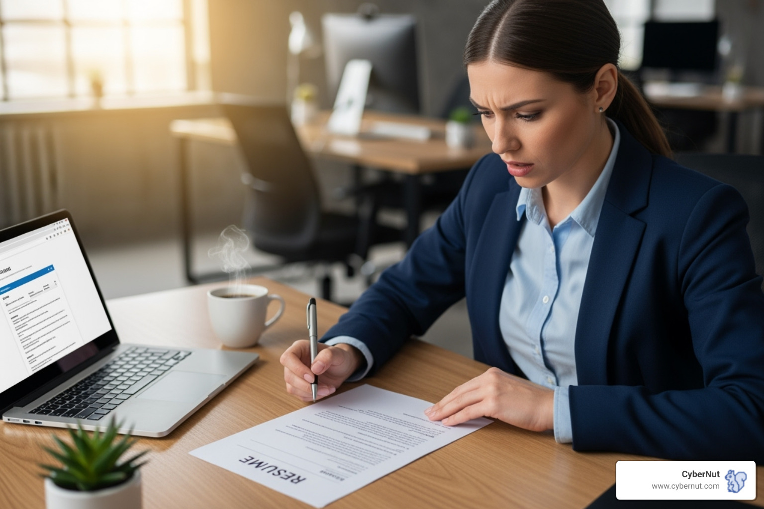 Hiring manager reviewing a resume with a concerned expression - From Essays to Exploits: What AI Means for Cybersecurity in the Classroom
