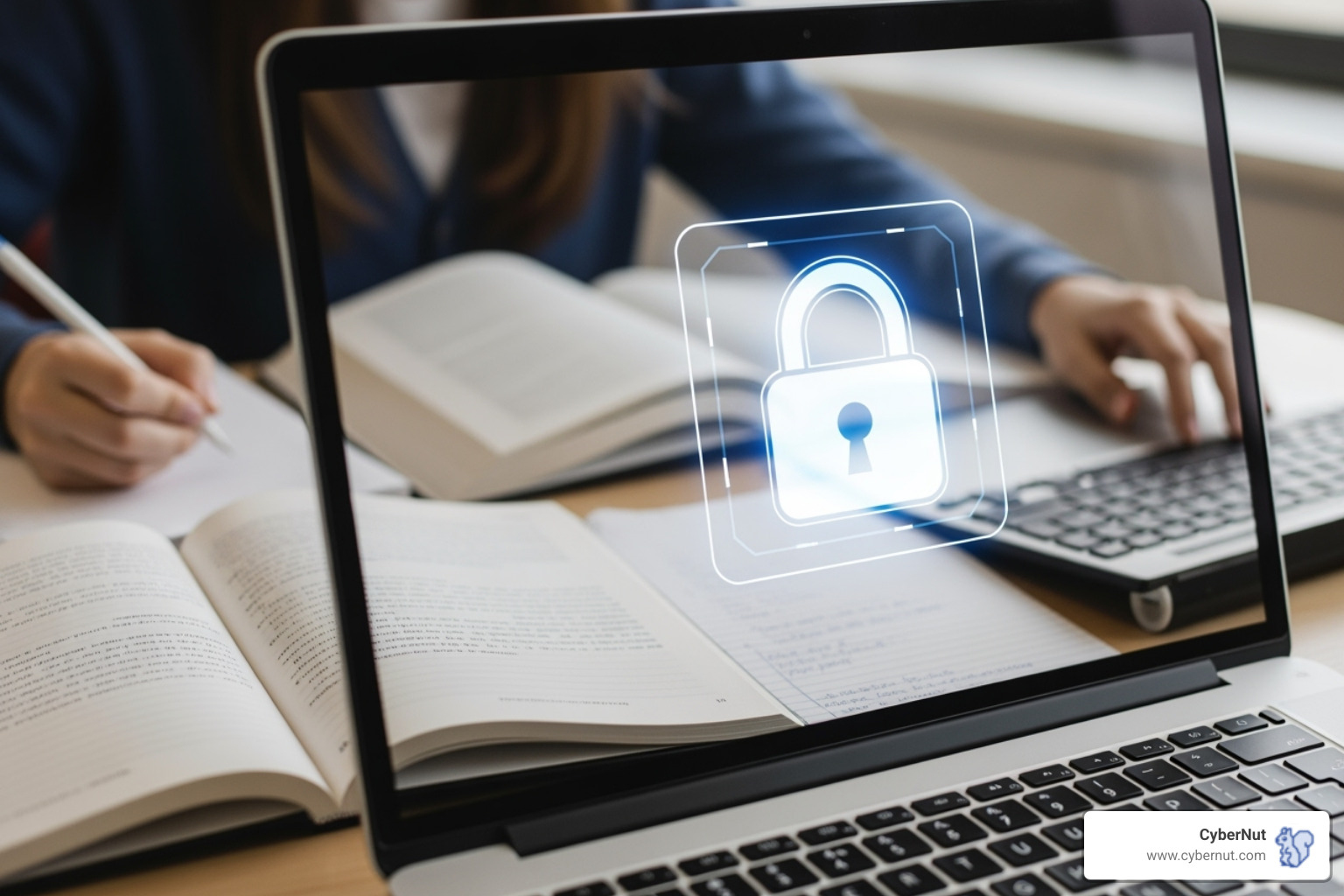 digital lock icon superimposed on a student's laptop screen - What to Know About New Jersey's Student Online Privacy Protection Act (SOPPA-NJ)