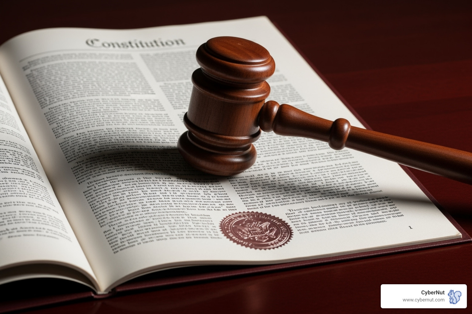 A legal document with a gavel resting on it, symbolizing law and justice - Ohio Cybersecurity Safeguards Law (HB 166)