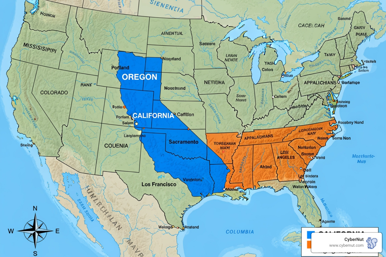Map of the US highlighting Oregon and California - All About Oregon's SB 187 Student Information Protection Requirements Map of the US highlighting Oregon and California - All About Oregon's SB 187 Student Information Protection Requirements