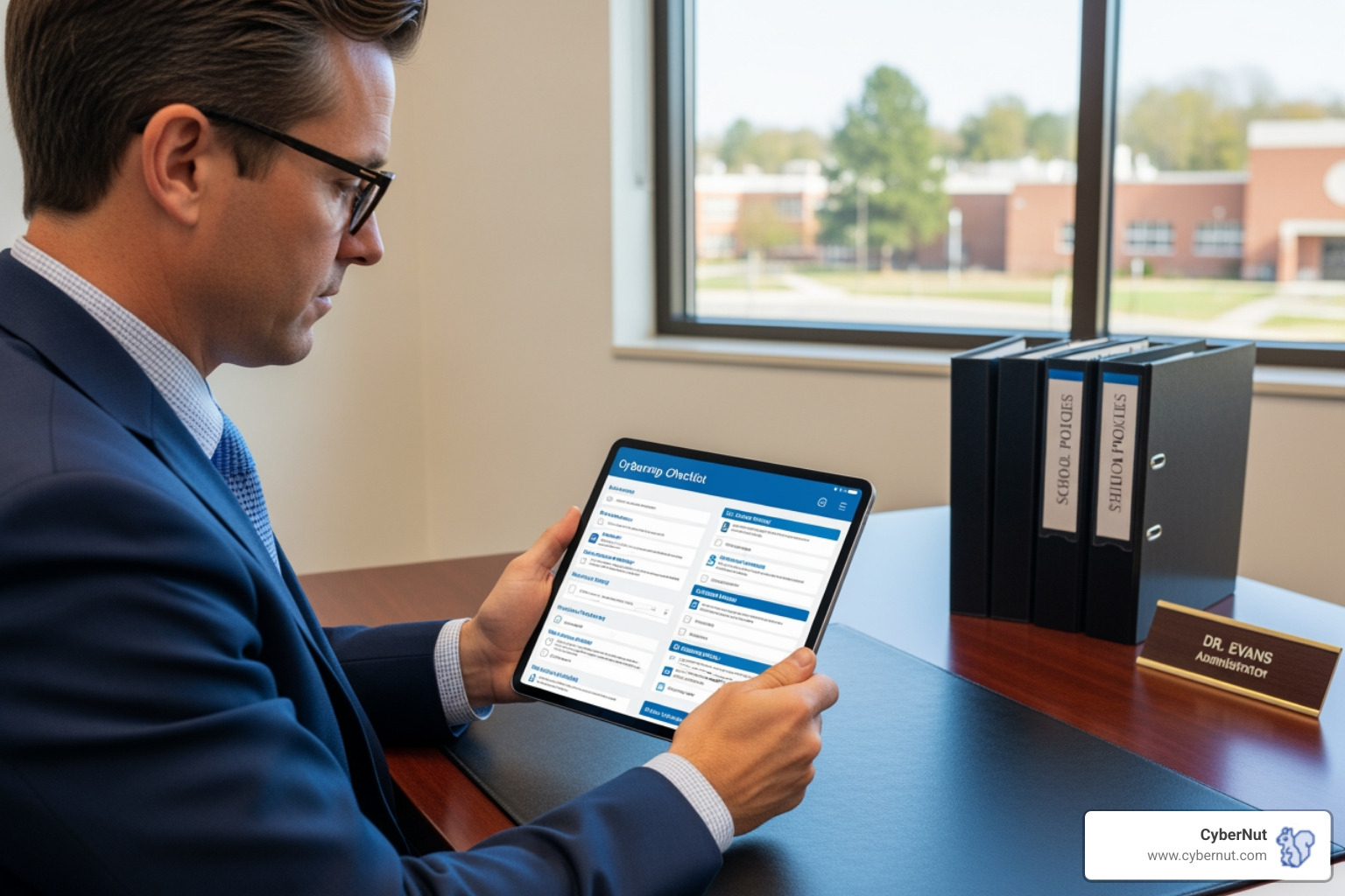 school administrator reviewing cybersecurity checklist on tablet - What to Know About OCIPA for Oregon K–12 Districts school administrator reviewing cybersecurity checklist on tablet - What to Know About OCIPA for Oregon K–12 Districts