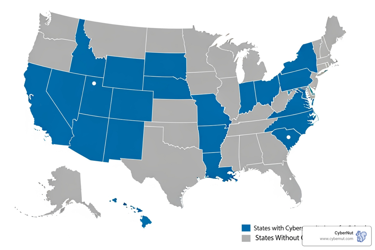 Map of the US highlighting states with school cybersecurity laws - All About Act 3 of 2023: New Cybersecurity Requirements for Pennsylvania Schools