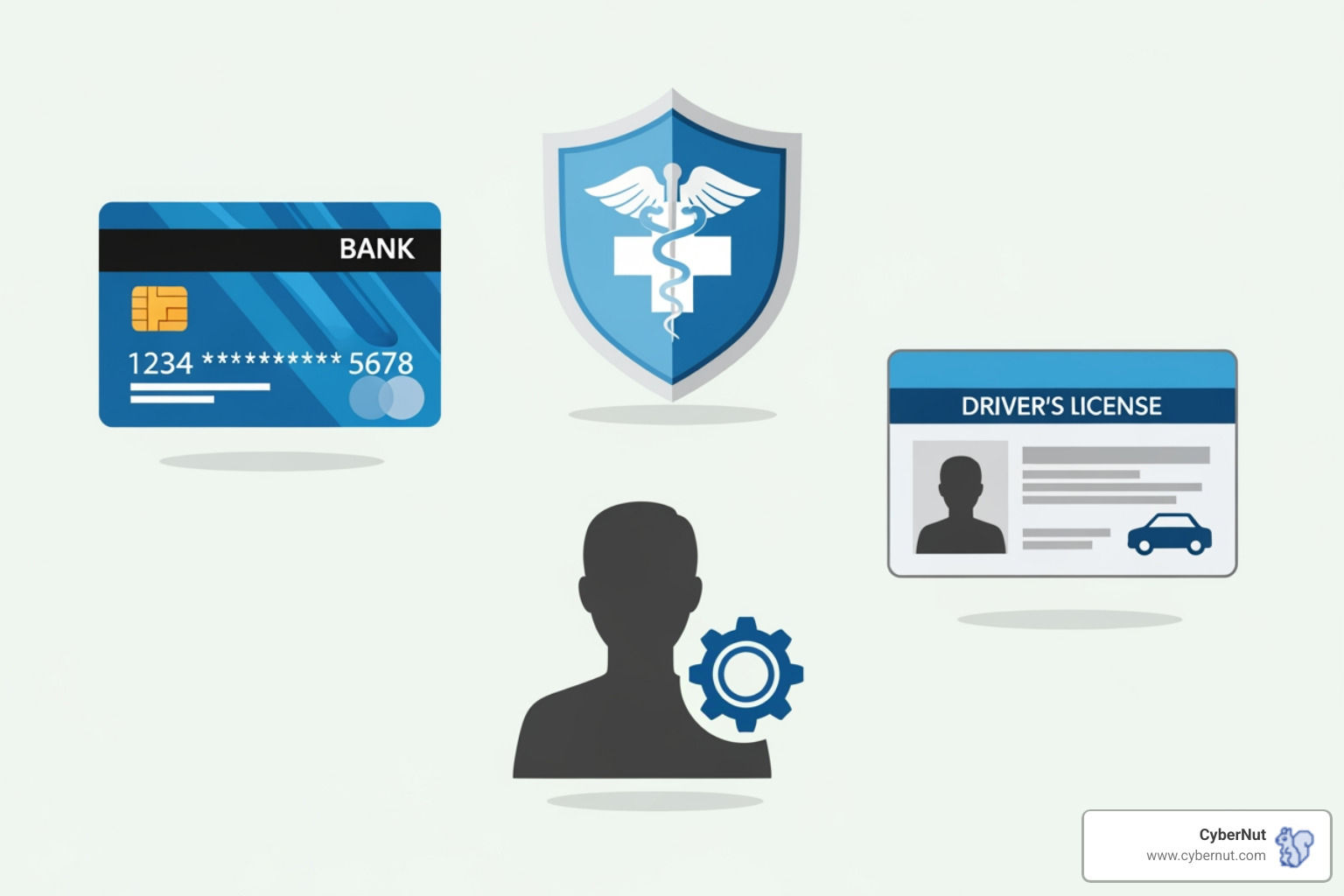 Icons representing various types of personal data, such as a credit card, a medical symbol, a user login, and a driver's license - What to Know About Pennsylvania's Data Breach Notification Law