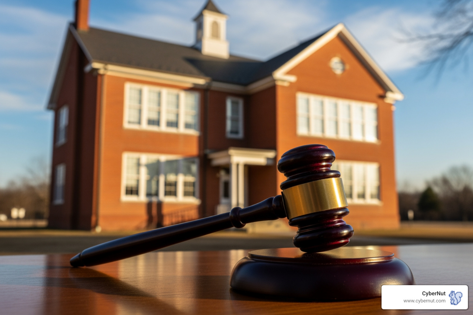 Gavel next to a schoolhouse, symbolizing legal consequences - All About FERPA Alignment in the PA Public School Code Gavel next to a schoolhouse, symbolizing legal consequences - All About FERPA Alignment in the PA Public School Code