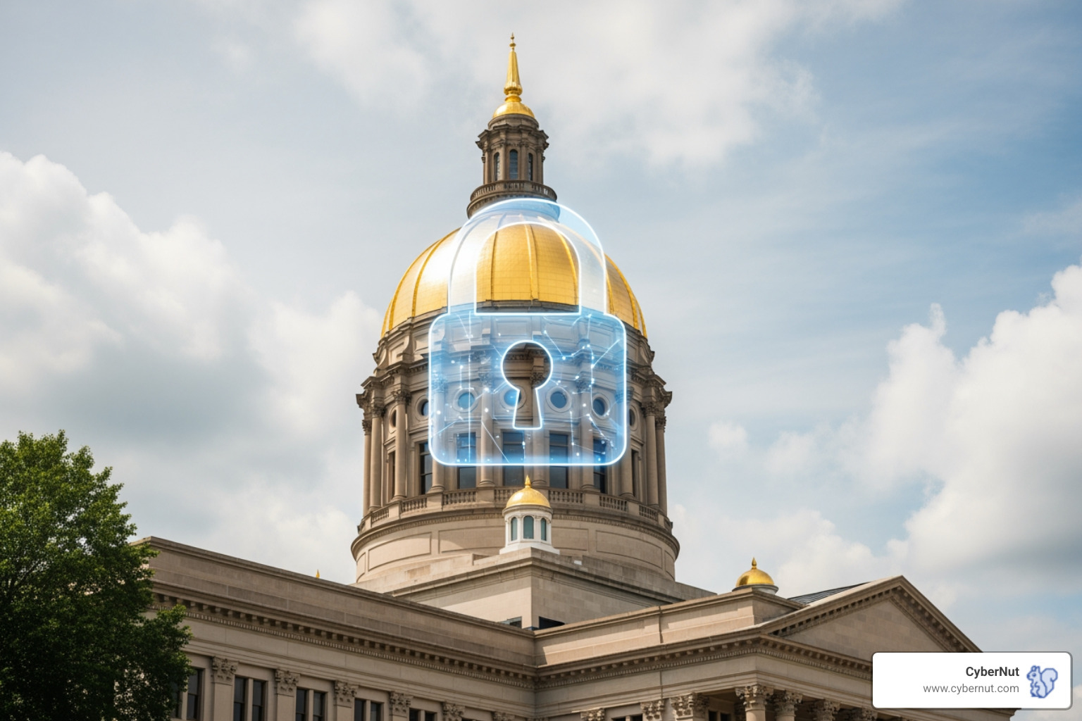 Georgia state capitol building with a digital lock overlay - All About GaDOE Cybersecurity Guidelines for K–12 Districts Georgia state capitol building with a digital lock overlay - All About GaDOE Cybersecurity Guidelines for K–12 Districts
