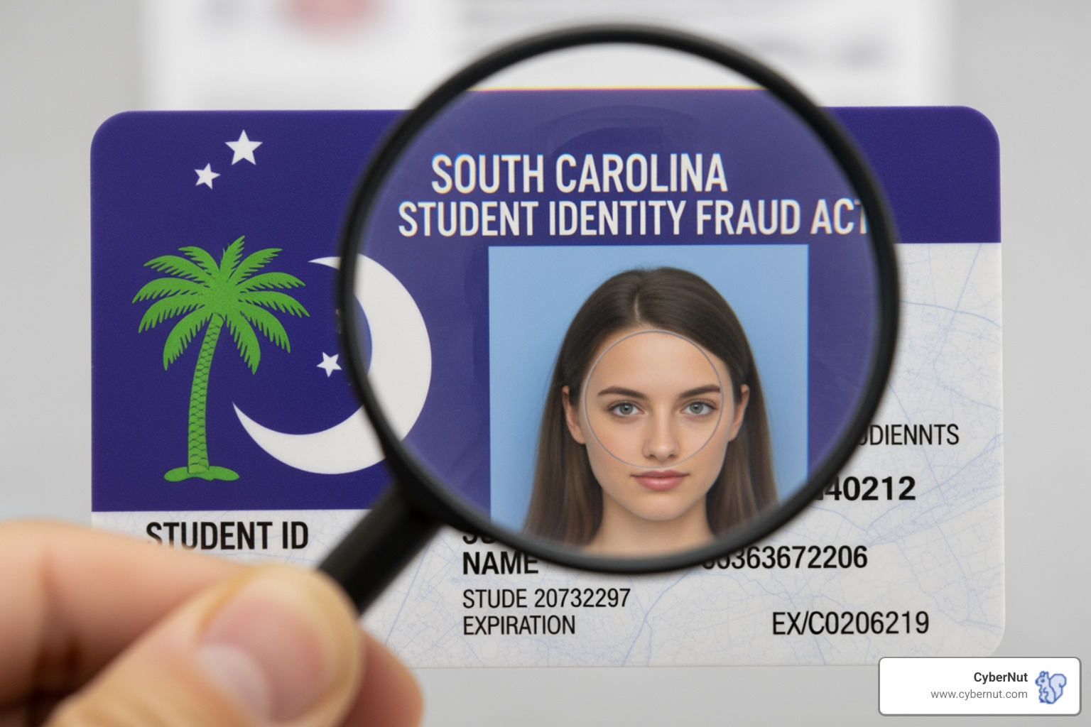 fake ID next to a college textbook - All About South Carolina's Student Identity Fraud Act