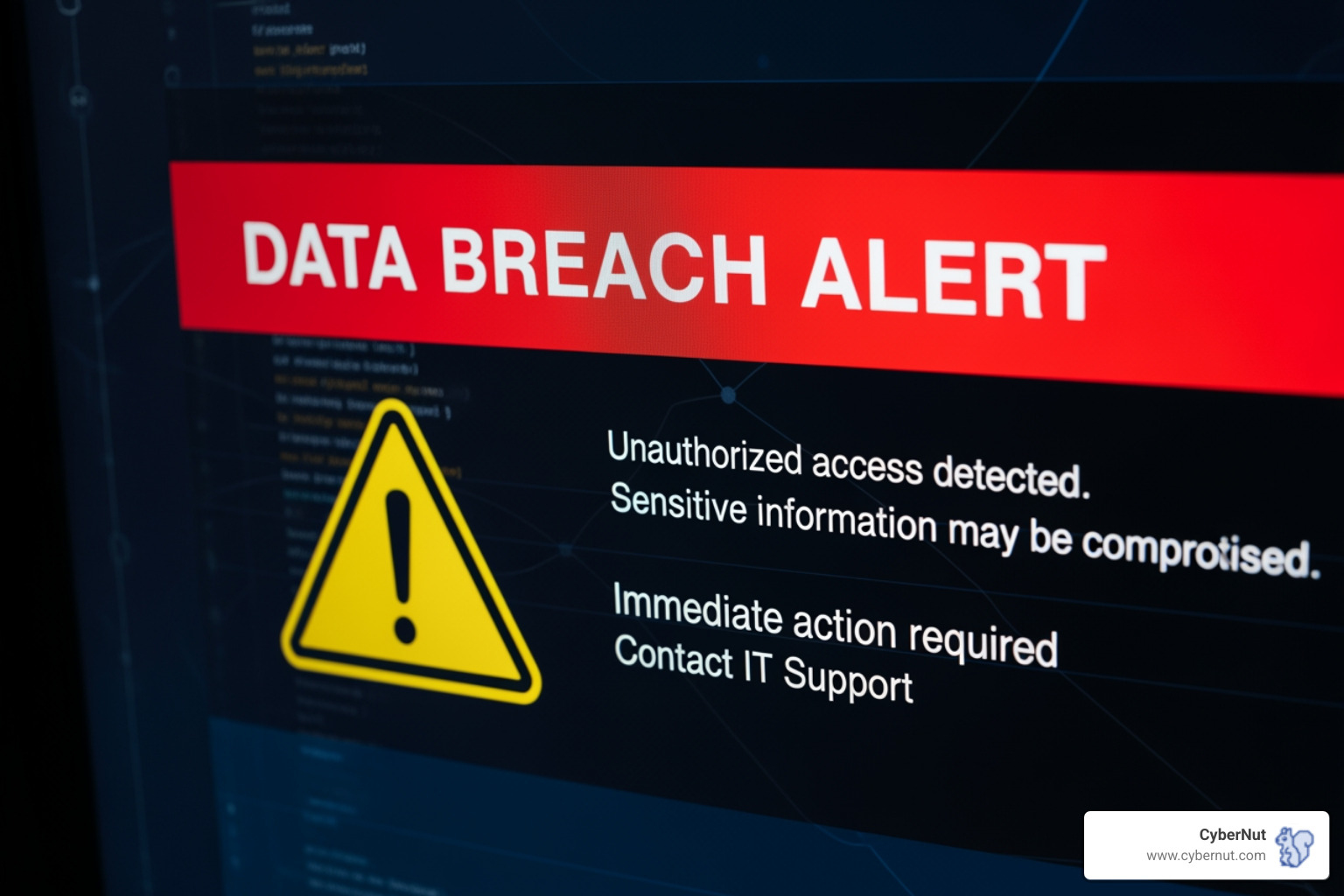 Data breach alert on a computer screen - What to Know About M.G.L. 93H for Massachusetts School Data Privacy