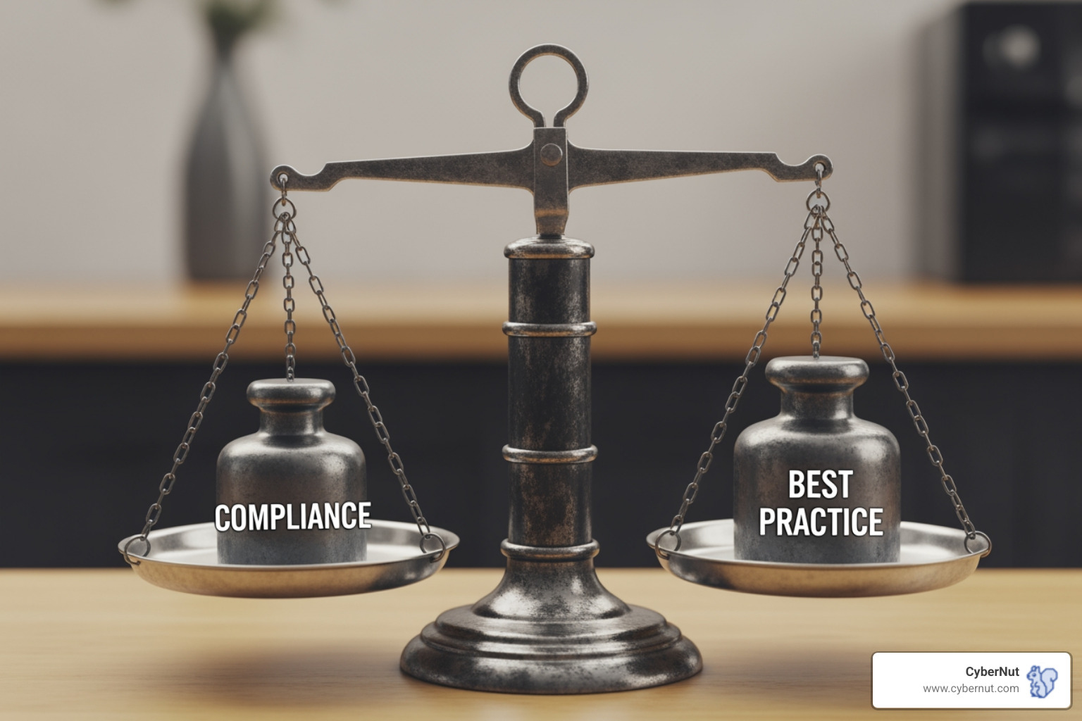 balance scale with "Compliance" on one side and "Best Practice" on the other - Cybersecurity Compliance vs. Best Practice: What Schools Are Actually Required to Do in 2026 balance scale with "Compliance" on one side and "Best Practice" on the other - Cybersecurity Compliance vs. Best Practice: What Schools Are Actually Required to Do in 2026