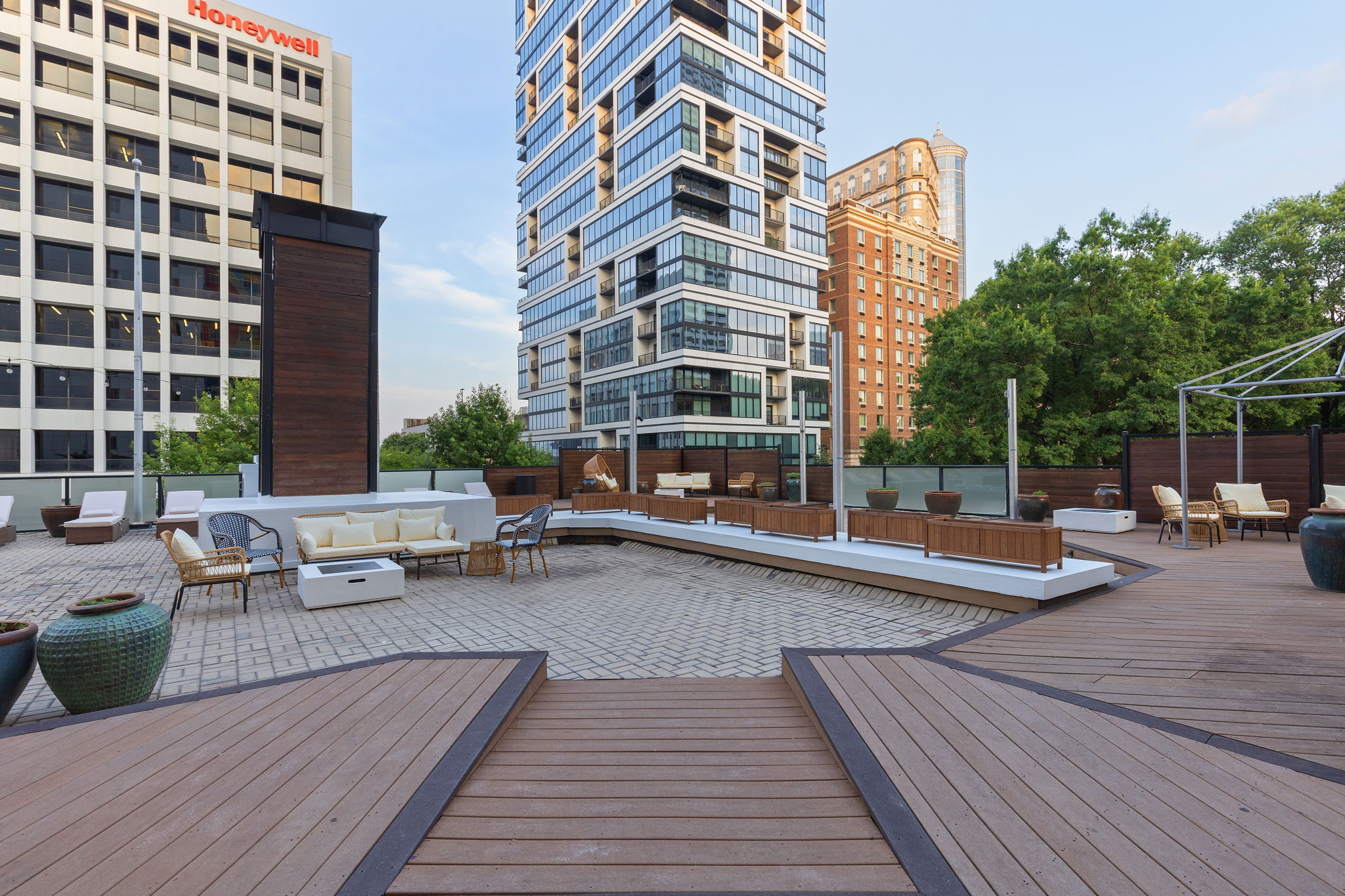 outdoor patio with communal space and furniture 