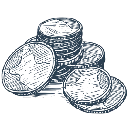 Pièces de monnaies disposées en tas.