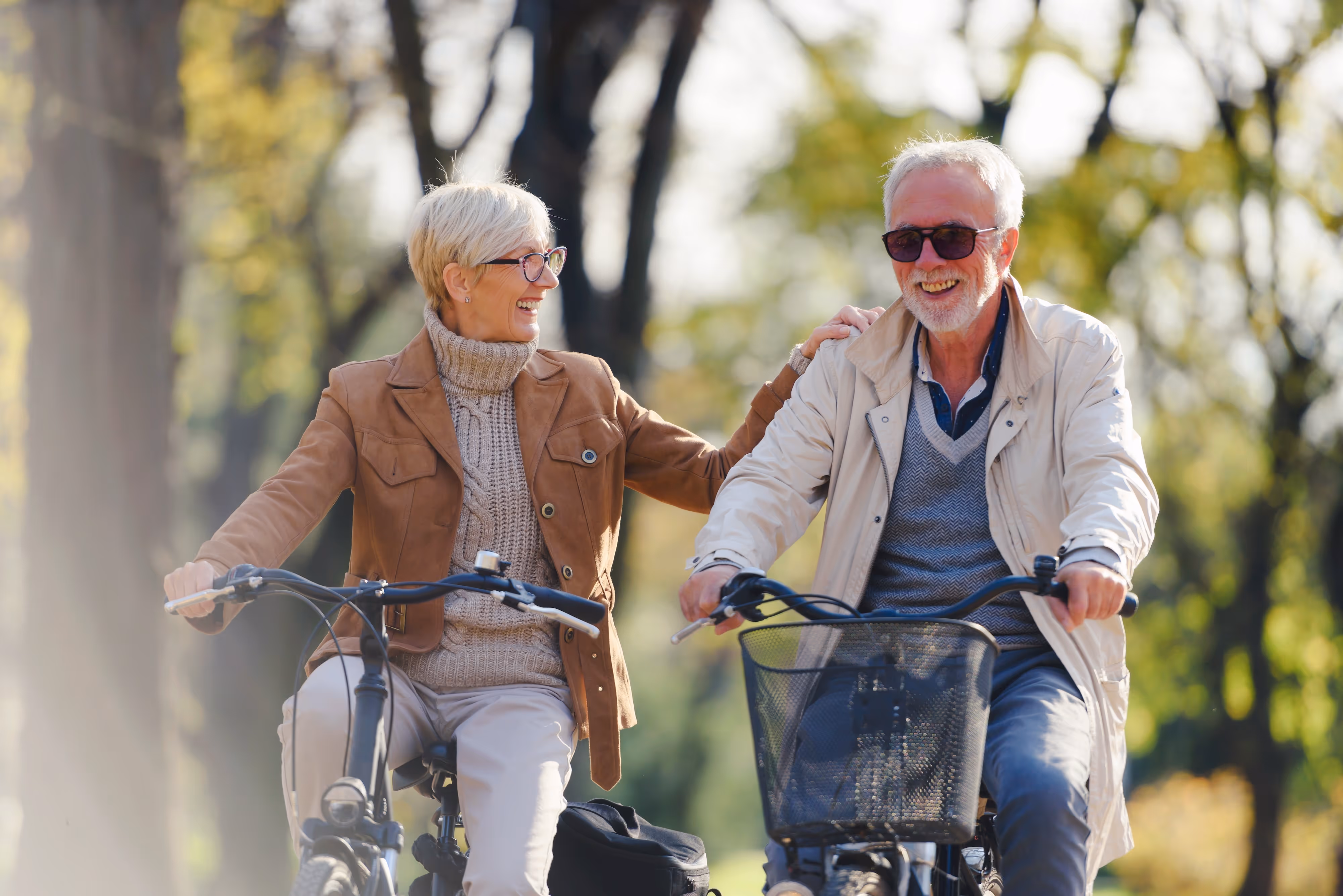 Couple Riding Bikes Stock Photo